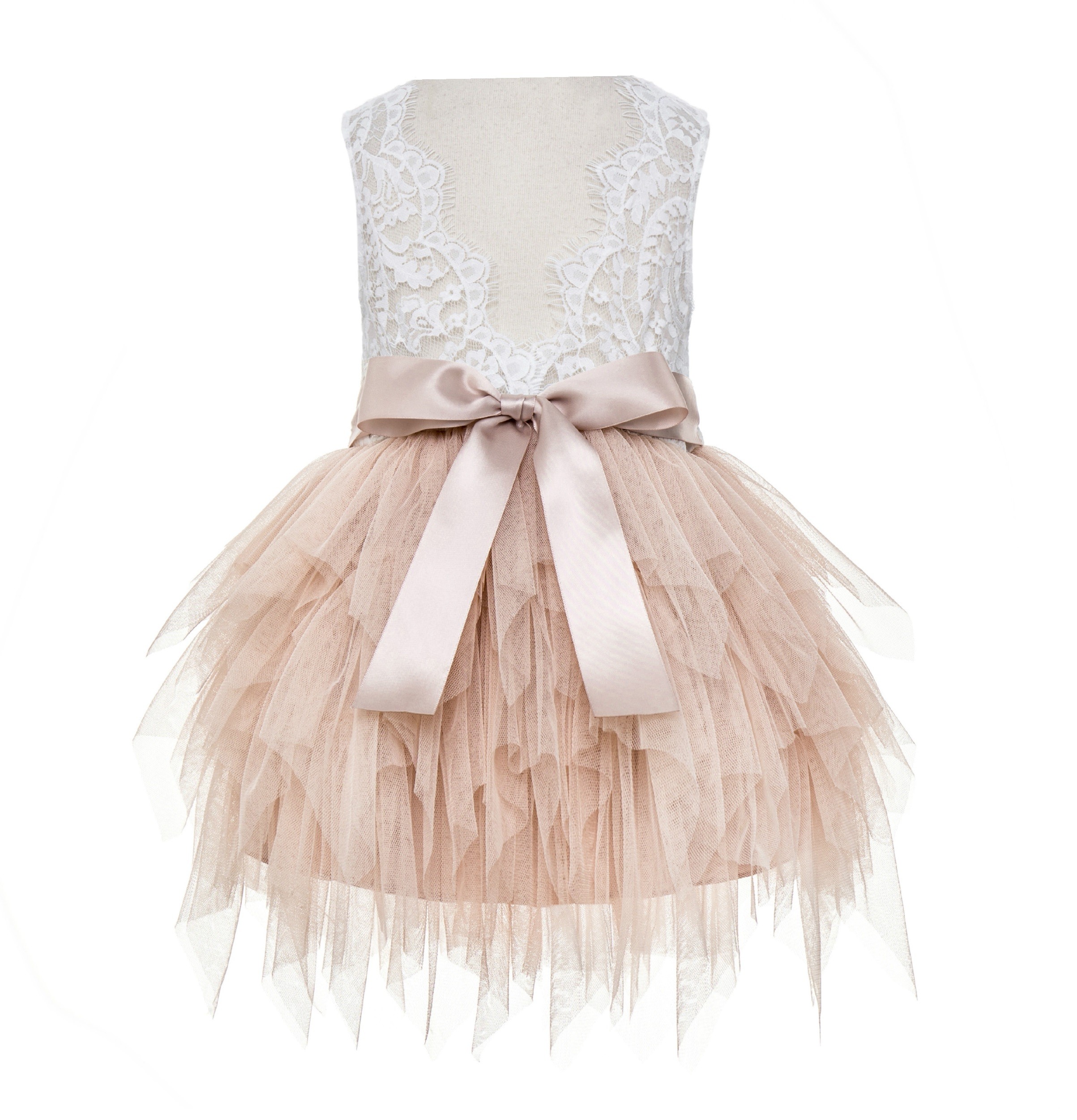 Blush Pink Tiered Tulle Flower Girl Dress Lace Dress Back LG6