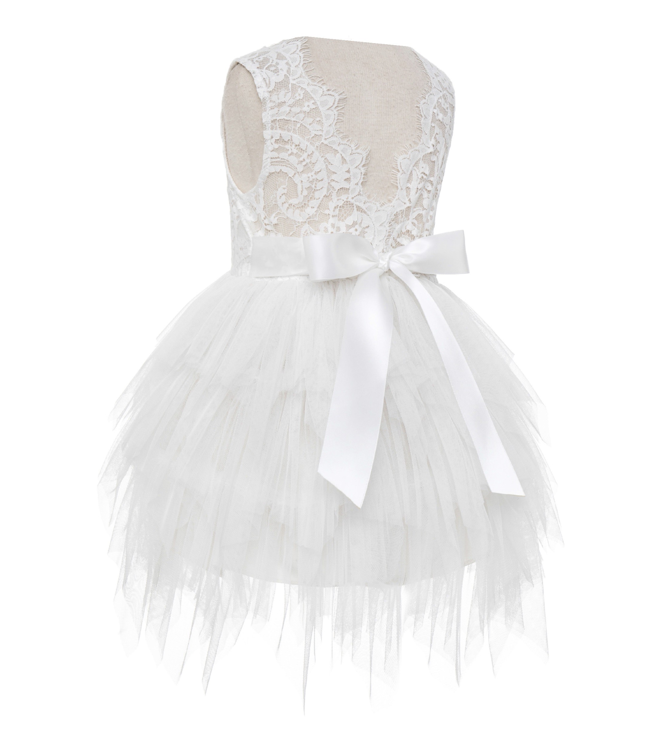 Ivory Tiered Tulle Flower Girl Dress Lace Back Dress LG6