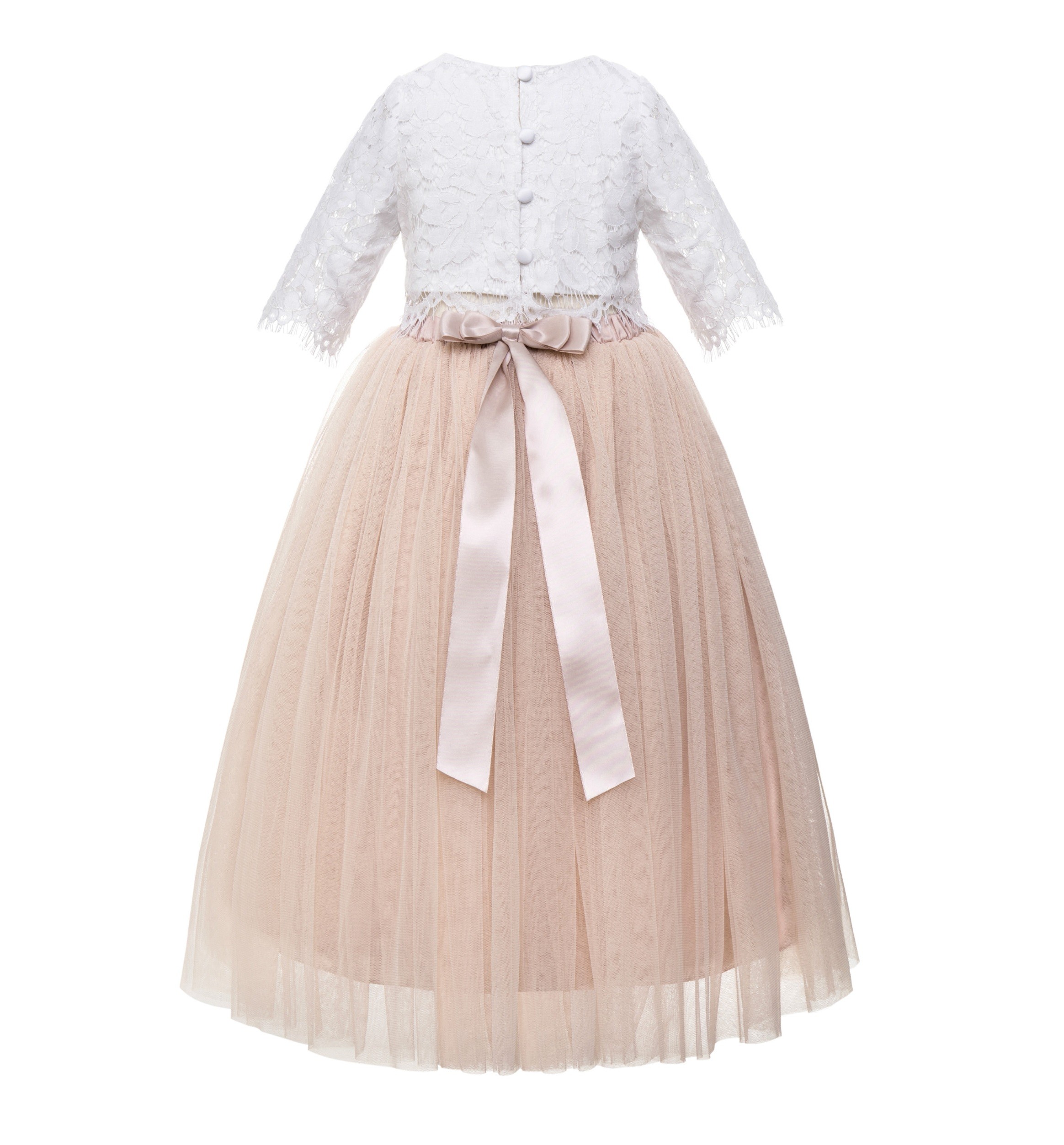 Blush PInk Eyelash Lace Flower Girl Dress A-Line Tulle Dress LG5