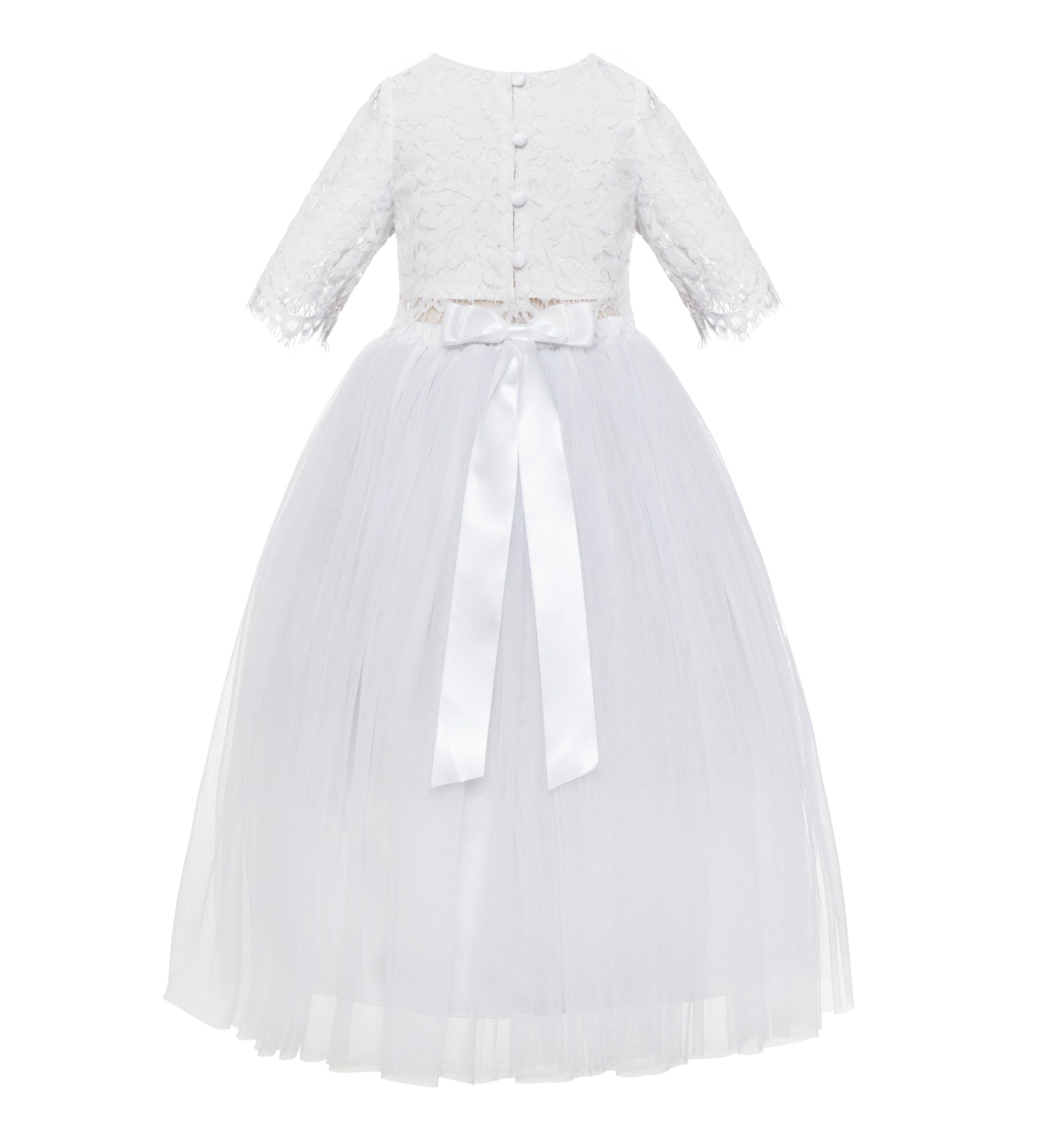 White Eyelash Lace Flower Girl Dress A-Line Tulle Dress LG5