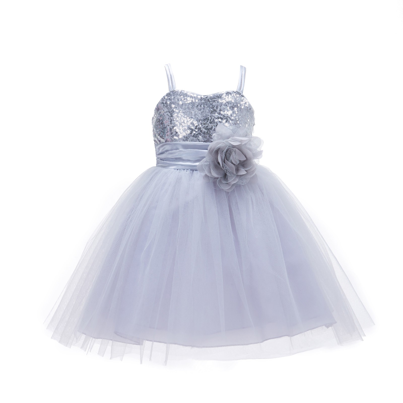 Silver Sequin Tulle Flower Girl Dress Special Events 1508NF