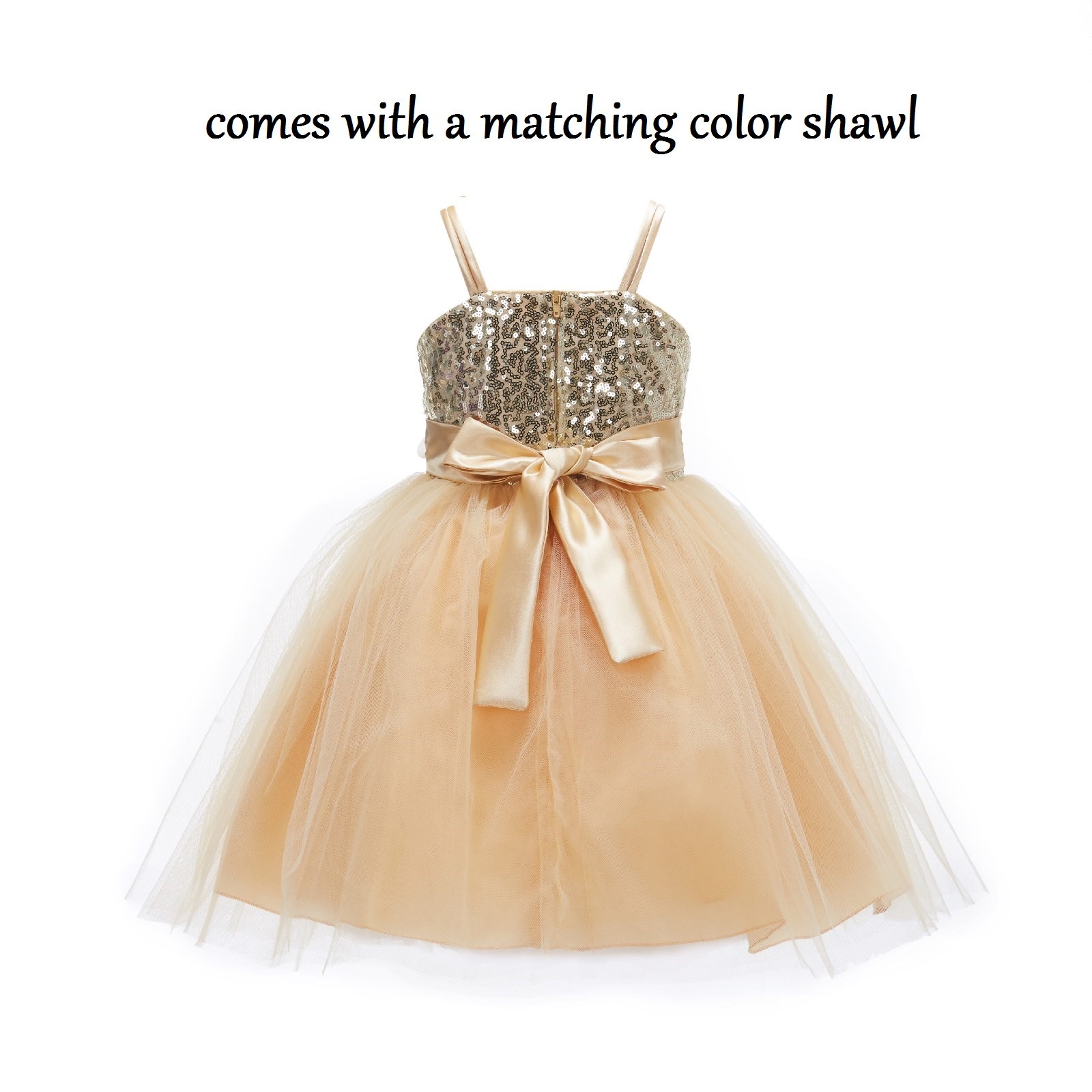 Gold Shawl Sequin Tulle Flower Girl Dress Special Occasions SH1508