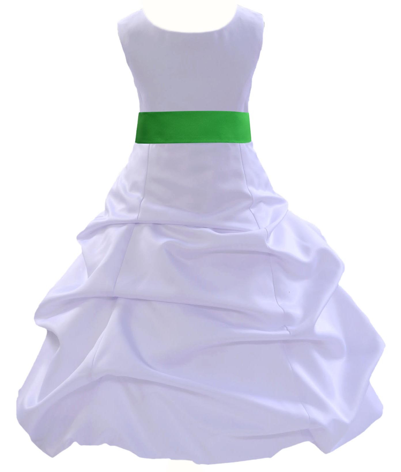 White/Lime Satin Pick-Up Bubble Flower Girl Dress Wedding 806S