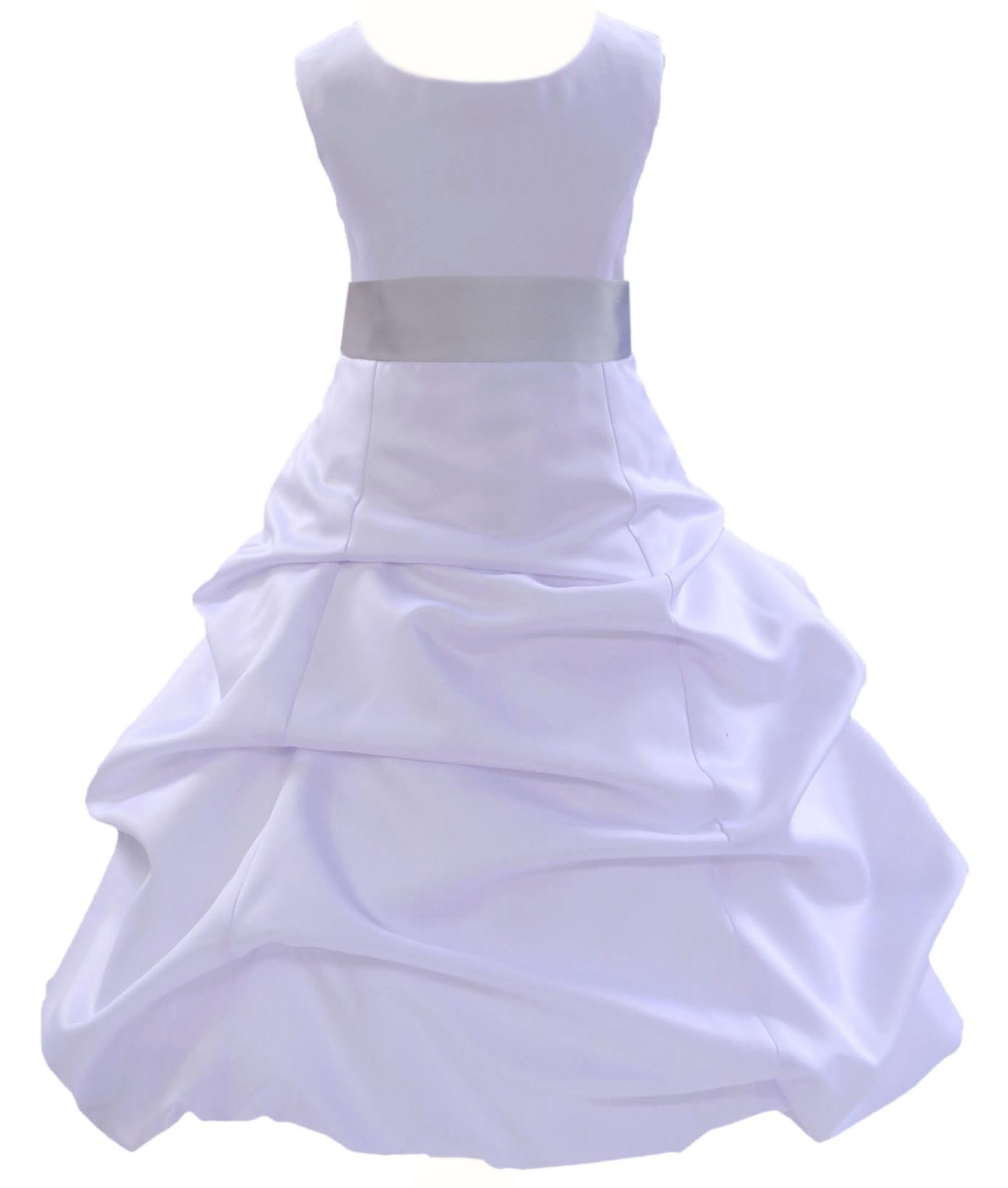 Matching White Satin Pick-Up Bubble Flower Girl Dress 806S