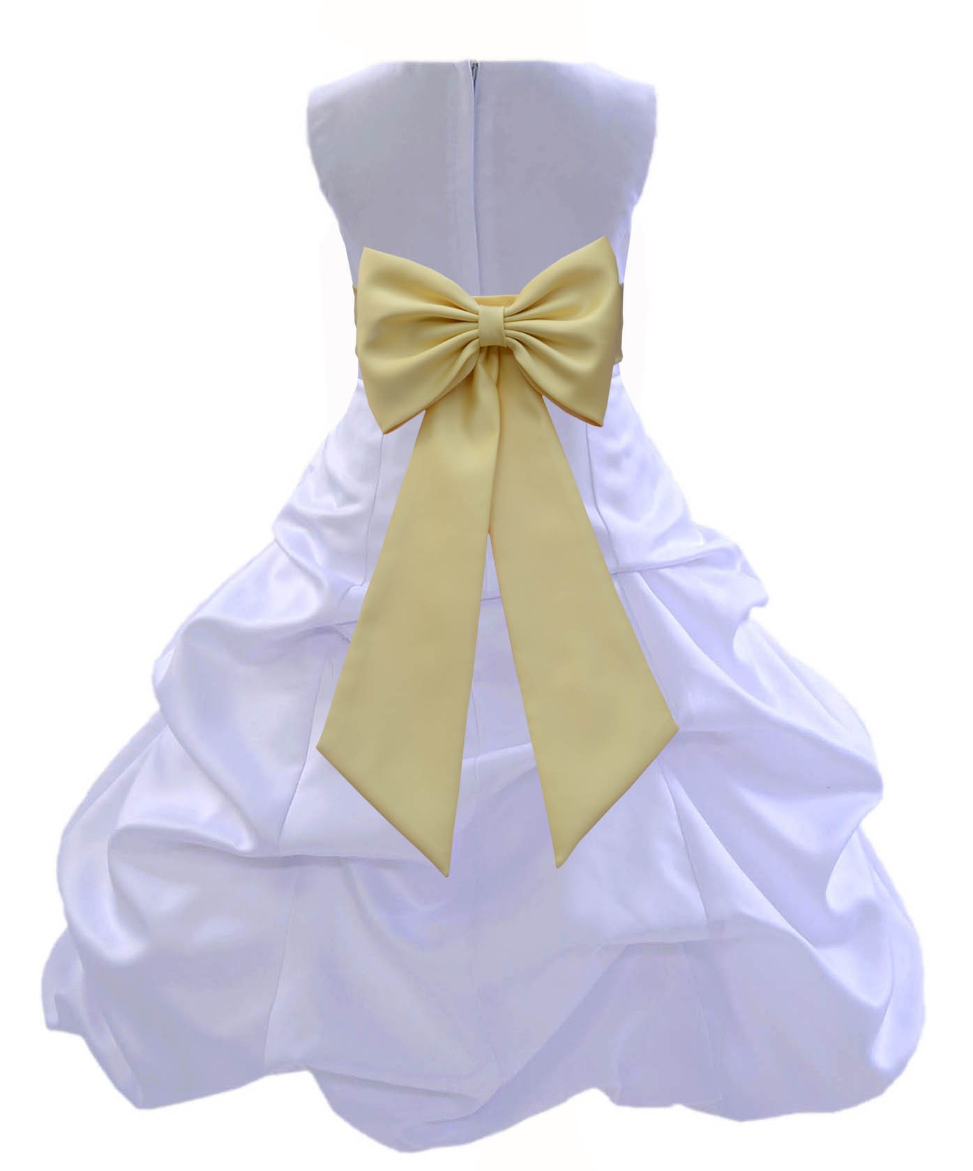 White/Canary Satin Pick-Up Bubble Flower Girl Dress Wedding 808T