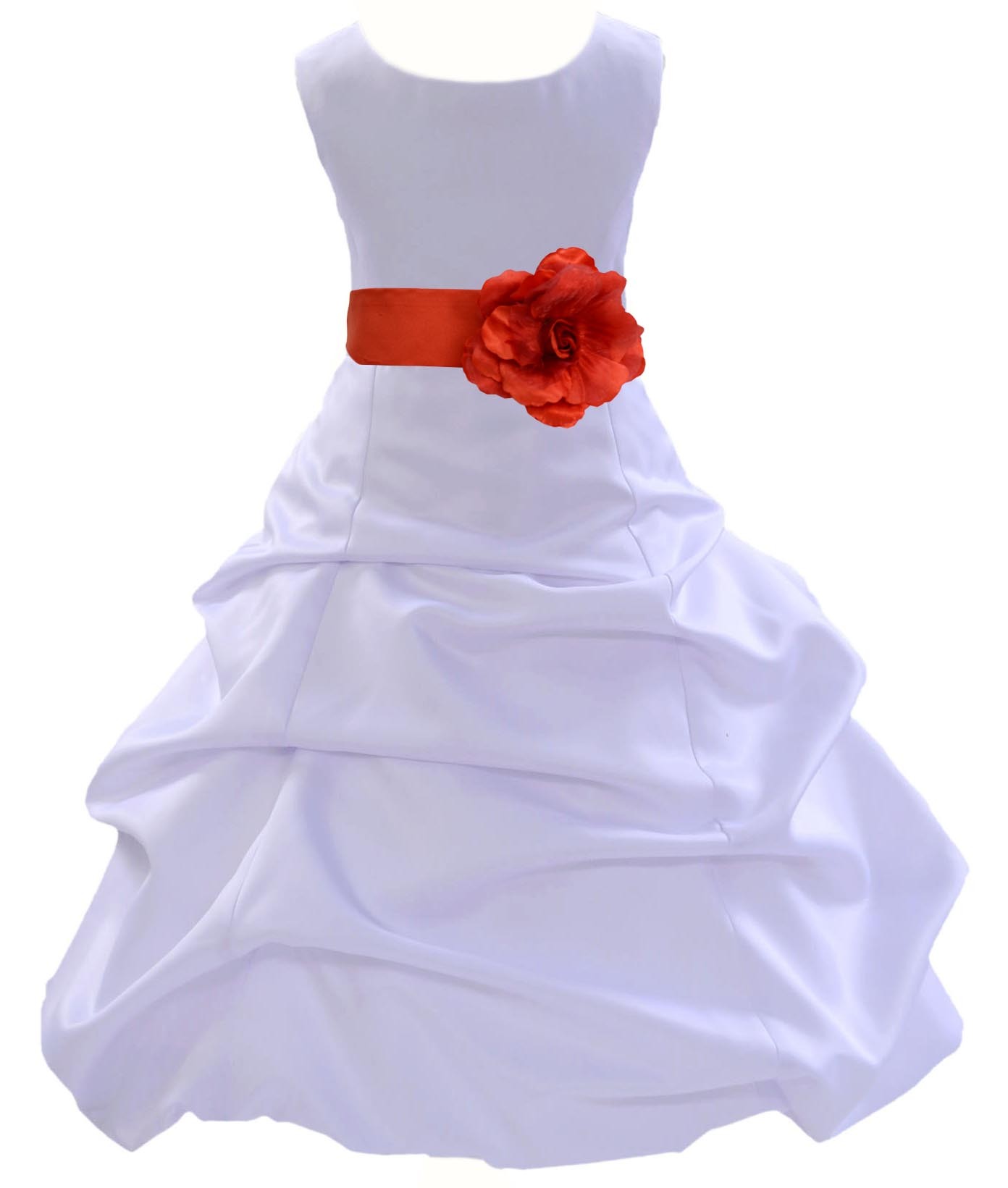 White/Persimmon Satin Pick-Up Bubble Flower Girl Dress Wedding 808T