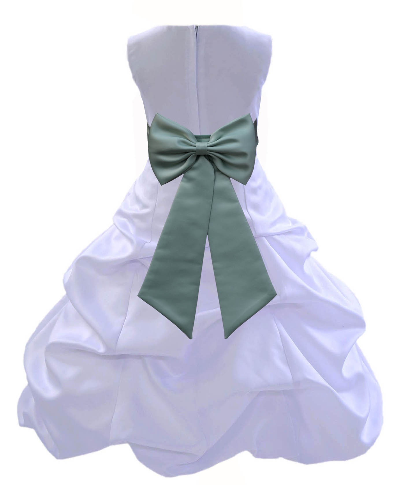 White/Sage Satin Pick-Up Bubble Flower Girl Dress Wedding 808T
