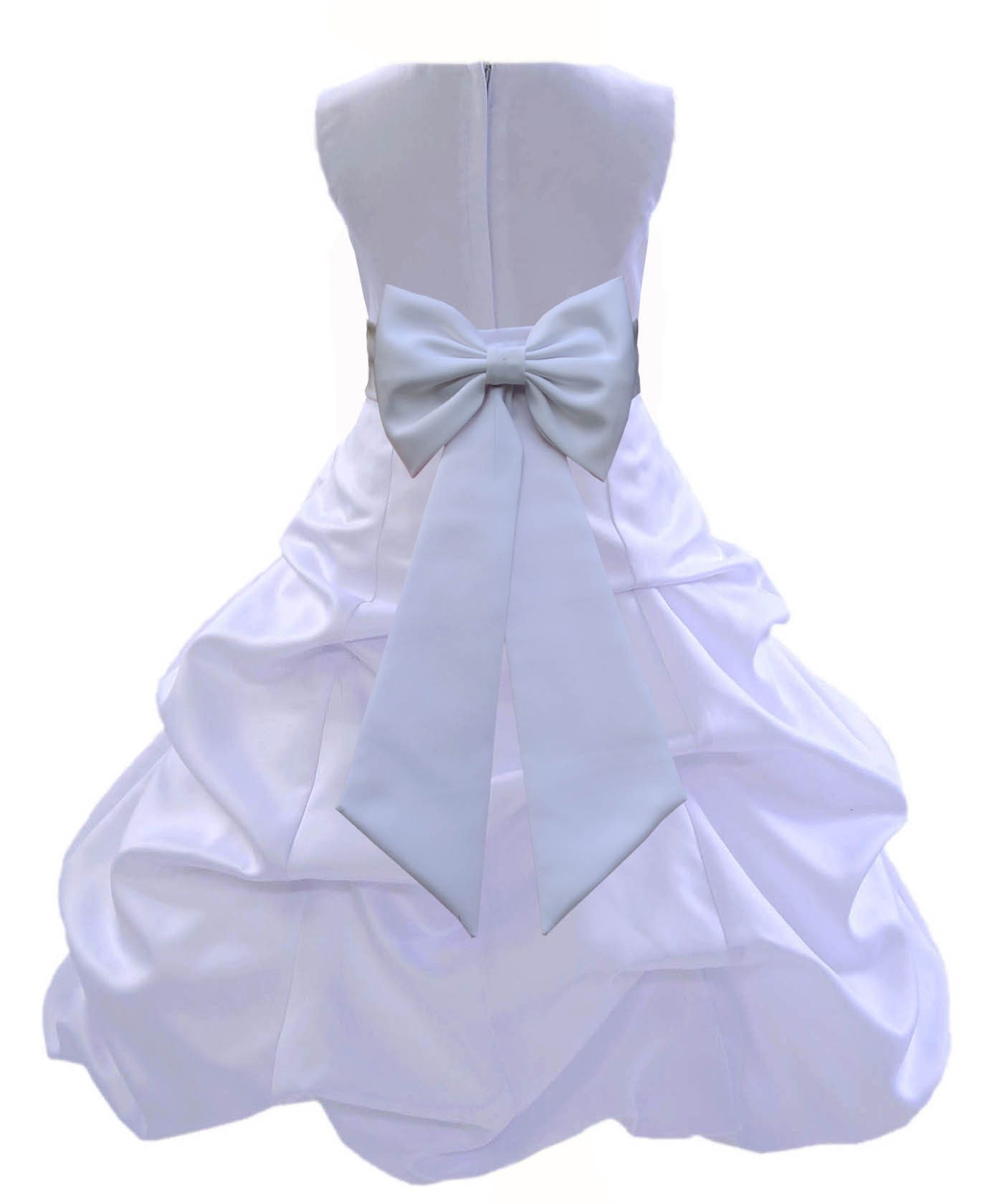 White Matching Satin Pick-Up Bubble Flower Girl Dress 808T