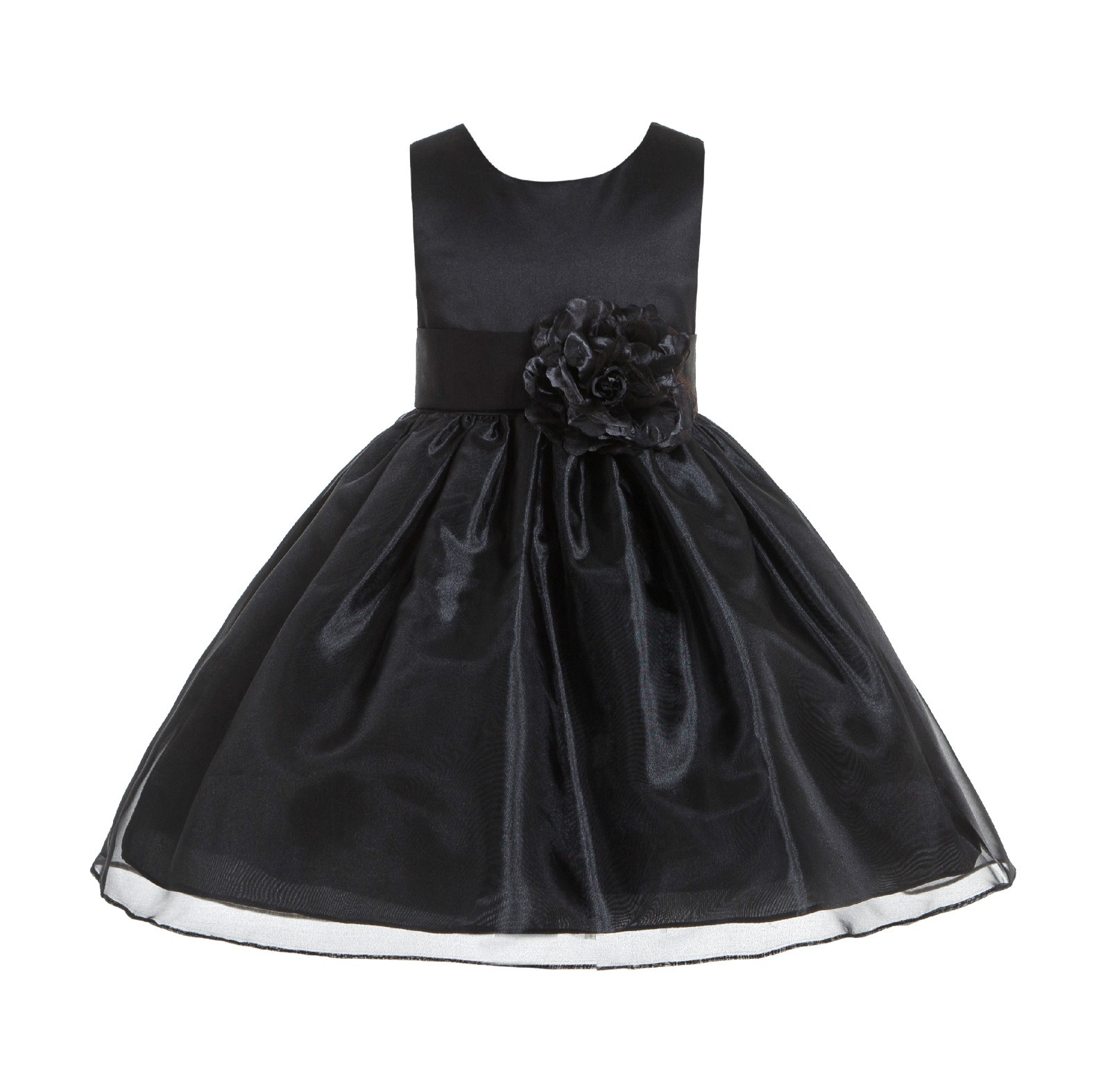 Black Satin Bodice Organza Skirt Flower Girl Dress 841T