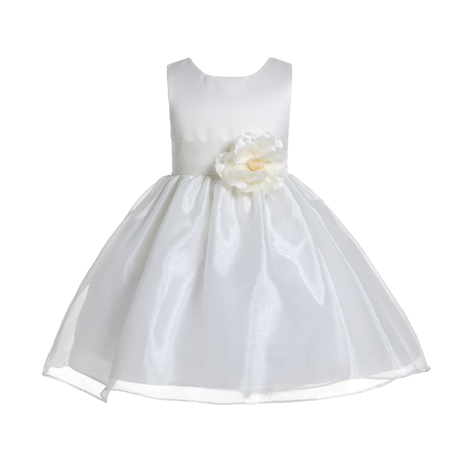 Ivory Satin Bodice Organza Skirt Flower Girl Dress 841T
