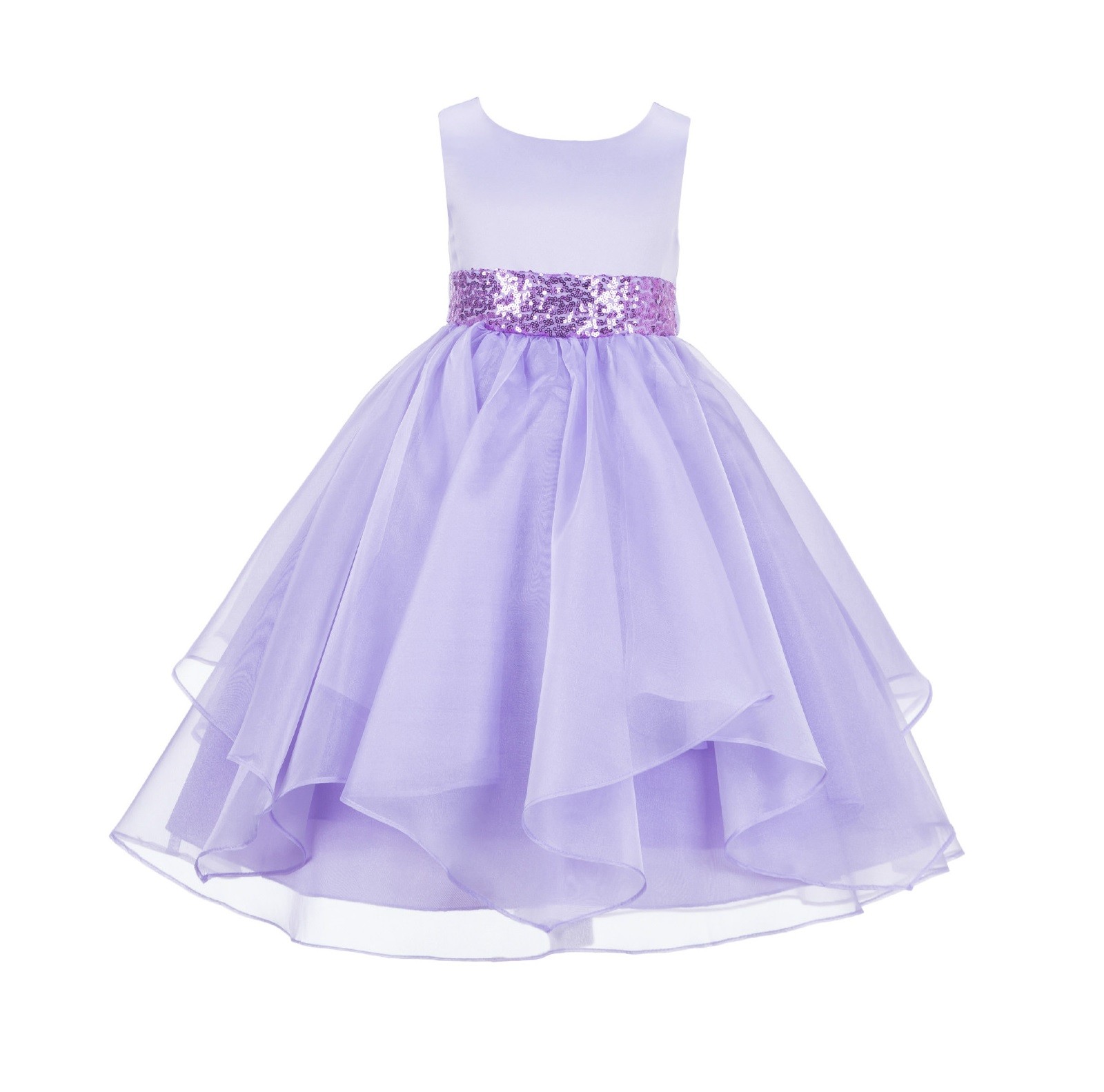 Lilac Asymmetric Ruffled Organza Sequin Flower Girl Dress 012S