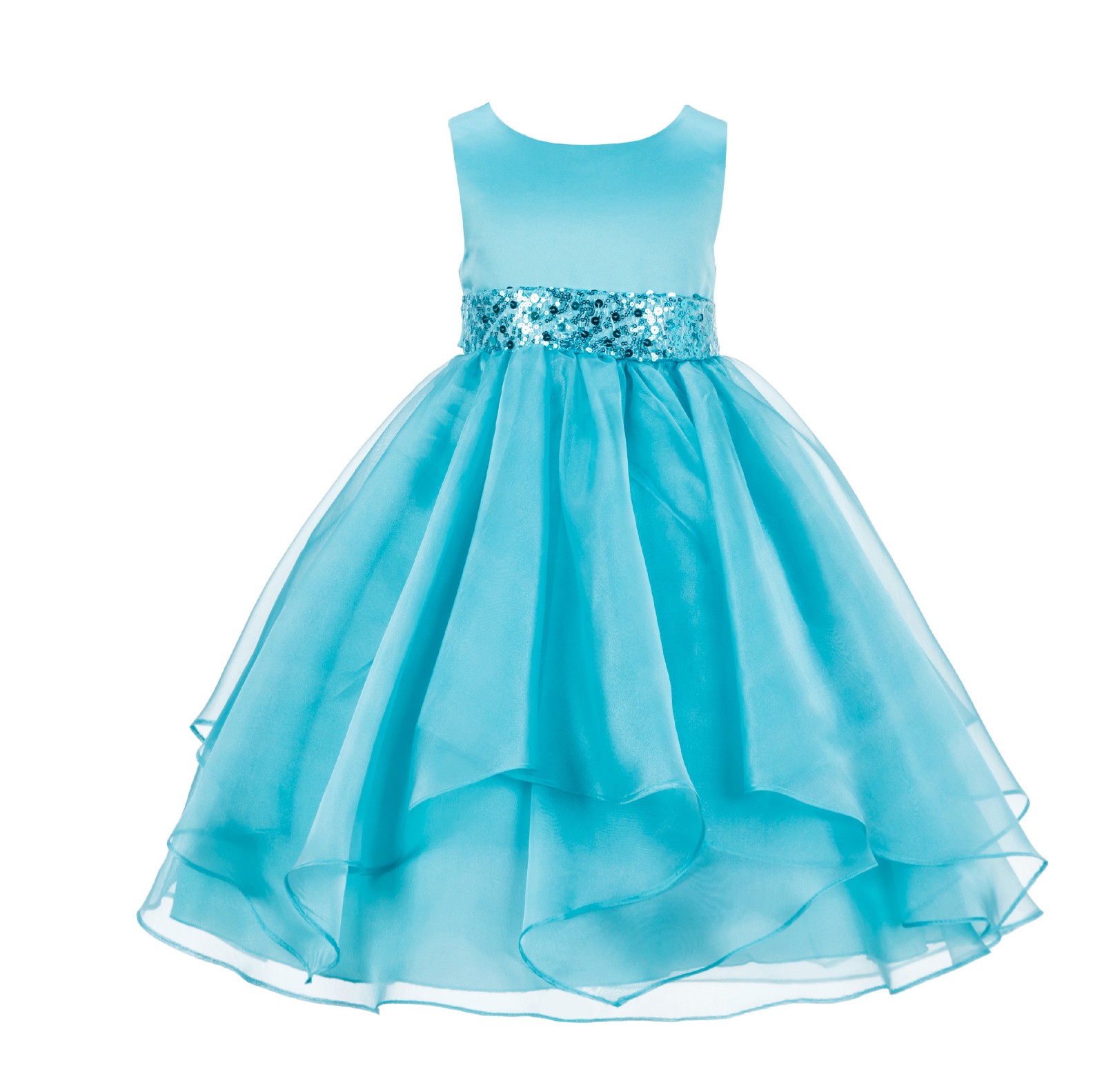 Tiffany Asymmetric Ruffled Organza Sequin Flower Girl Dress 012S
