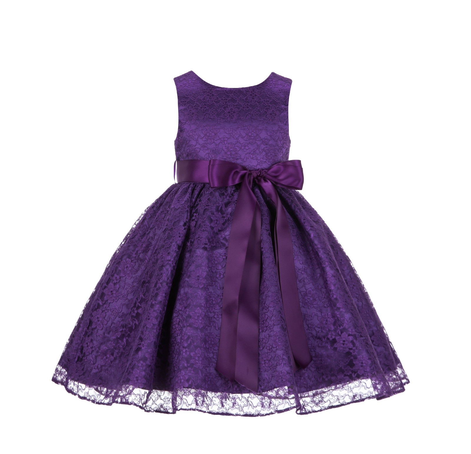Purple/Purple Floral Lace Overlay Ribbon Sash Flower Girl Dress 163R