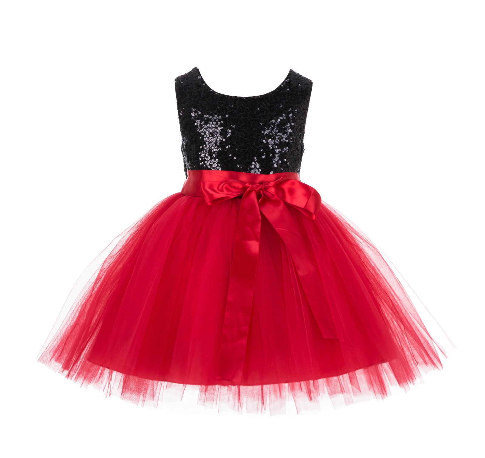Black/Red/Red Glitter Sequin Tulle Flower Girl Dress Recital Ceremony 123S