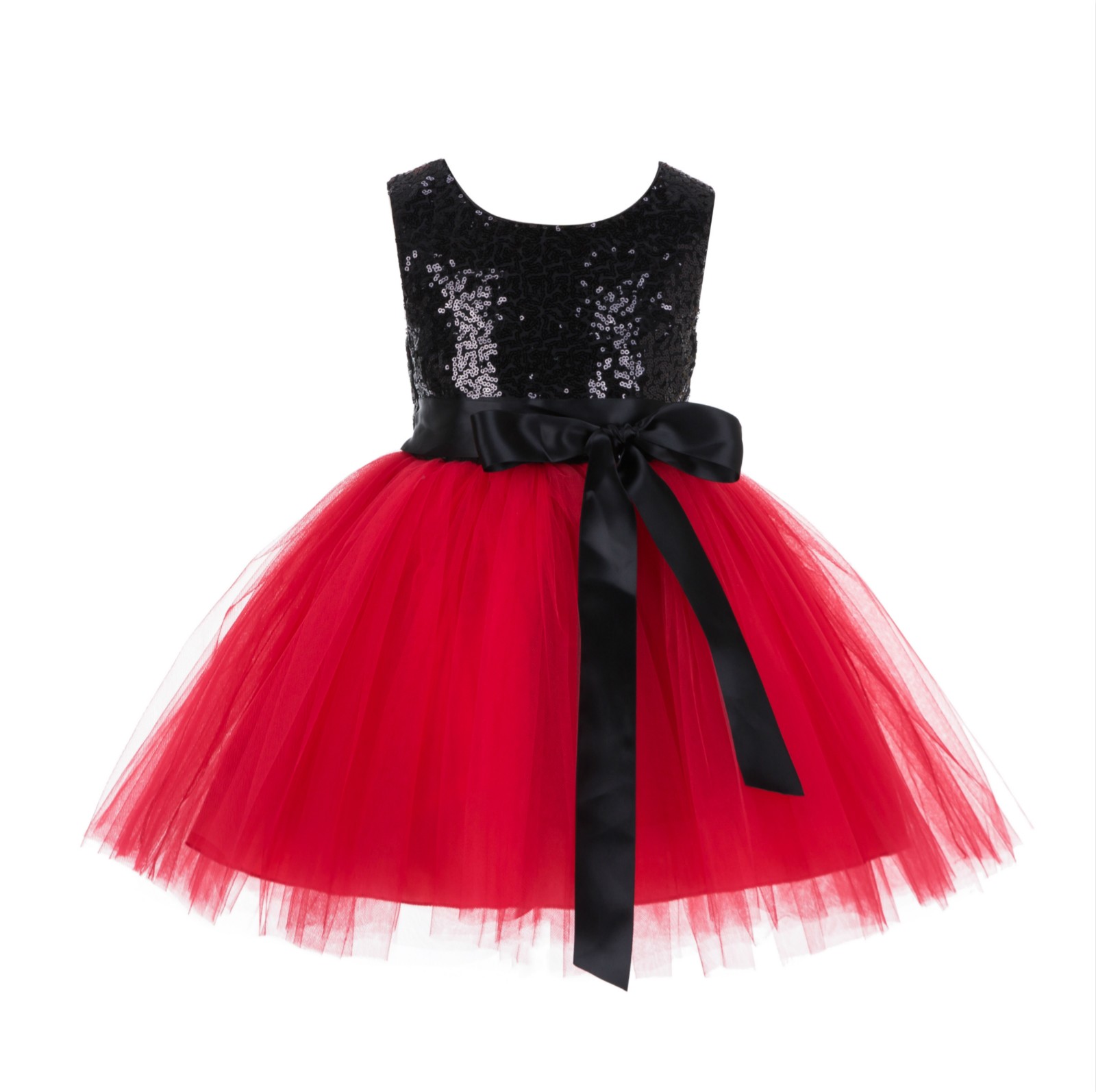 Black/Red/Black Glitter Sequin Tulle Flower Girl Dress Recital Ceremony 123S