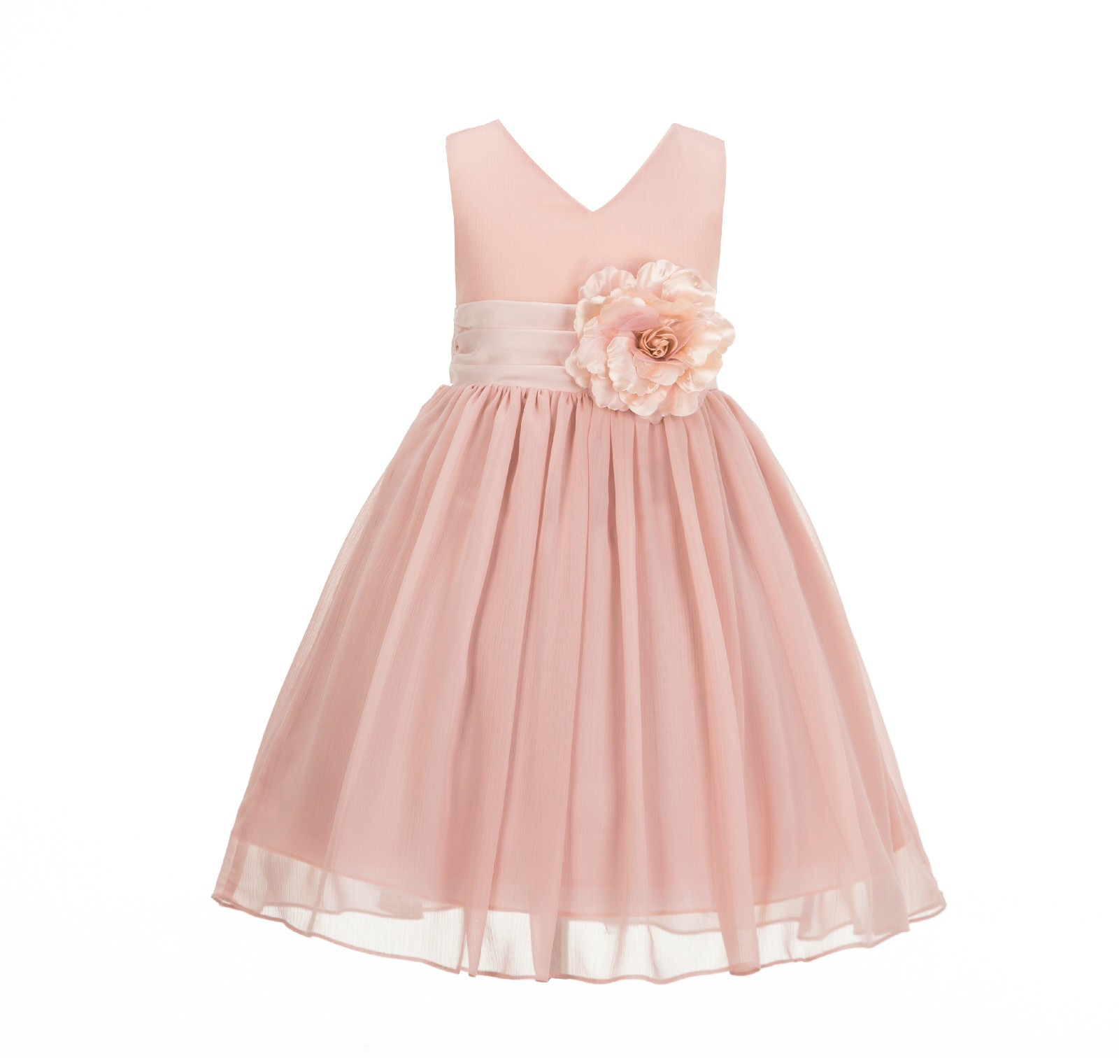 Blush Pink Yoryu Chiffon V-neck Flower Girl Dress Formal Stylish 1503