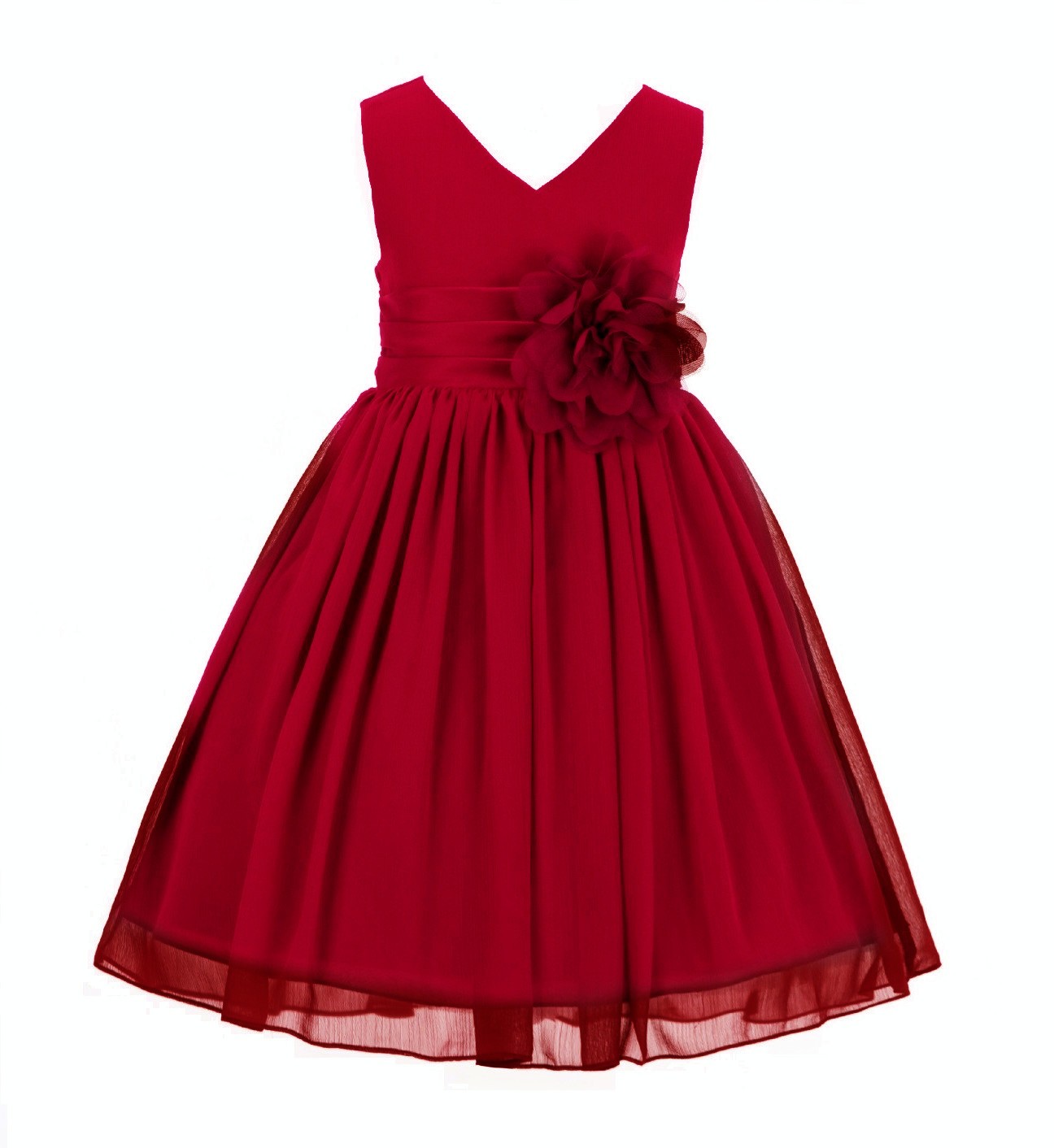 Red Yoryu Chiffon V-neck Flower Girl Dress Formal Stunning S1503NF