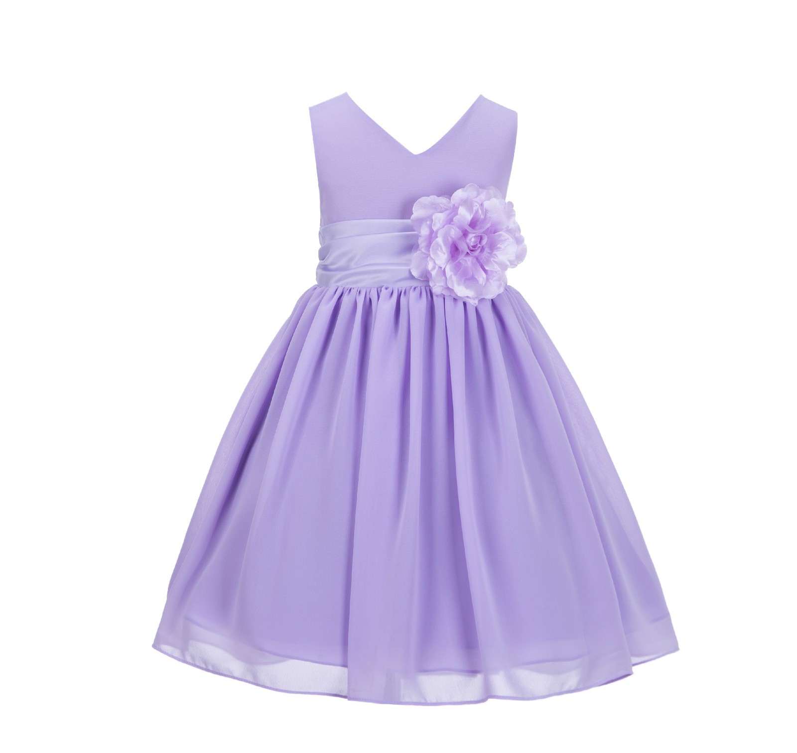 Lilac Yoryu Chiffon V-neck Flower Girl Dress Formal Elegant S1503