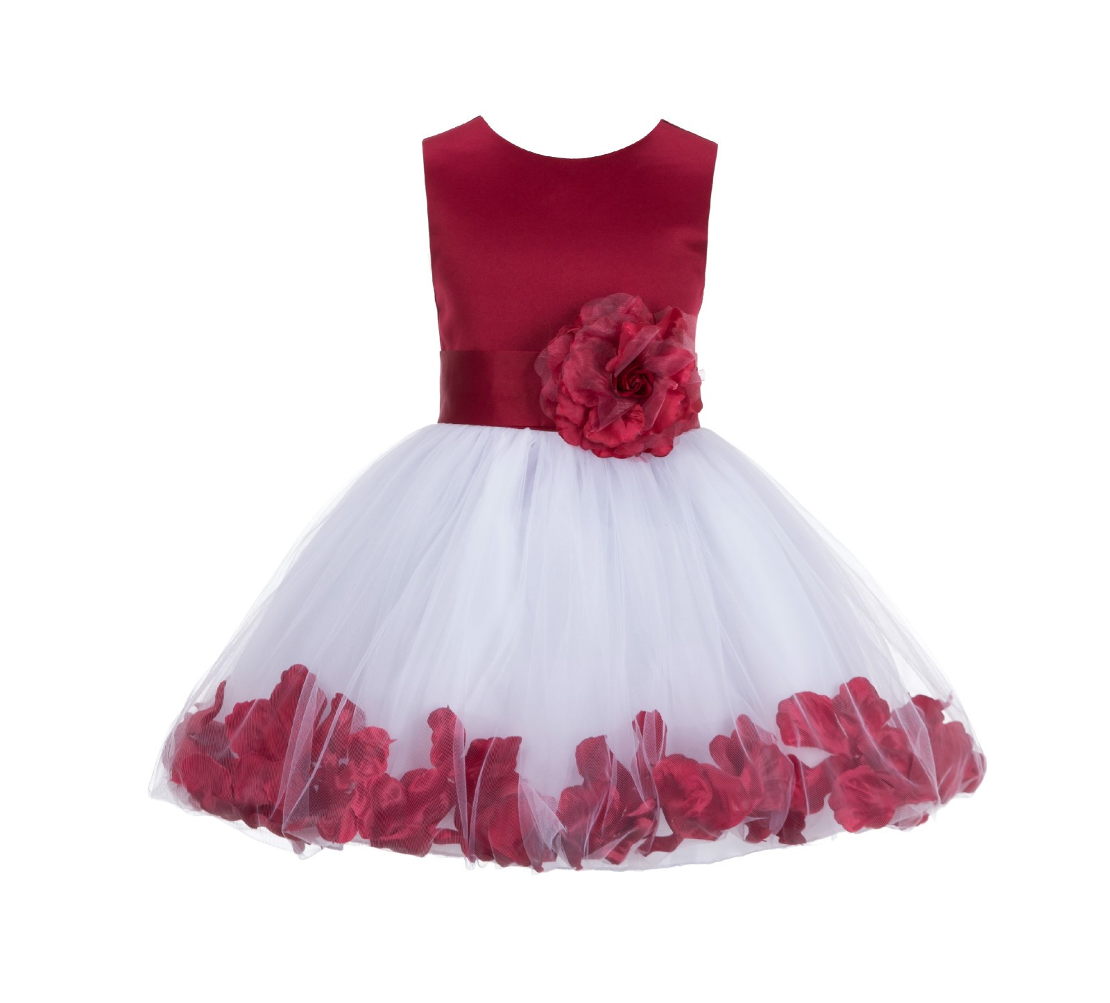 Apple Red Rose Petals Tulle Flower Girl Dress Formal Wear 305NS