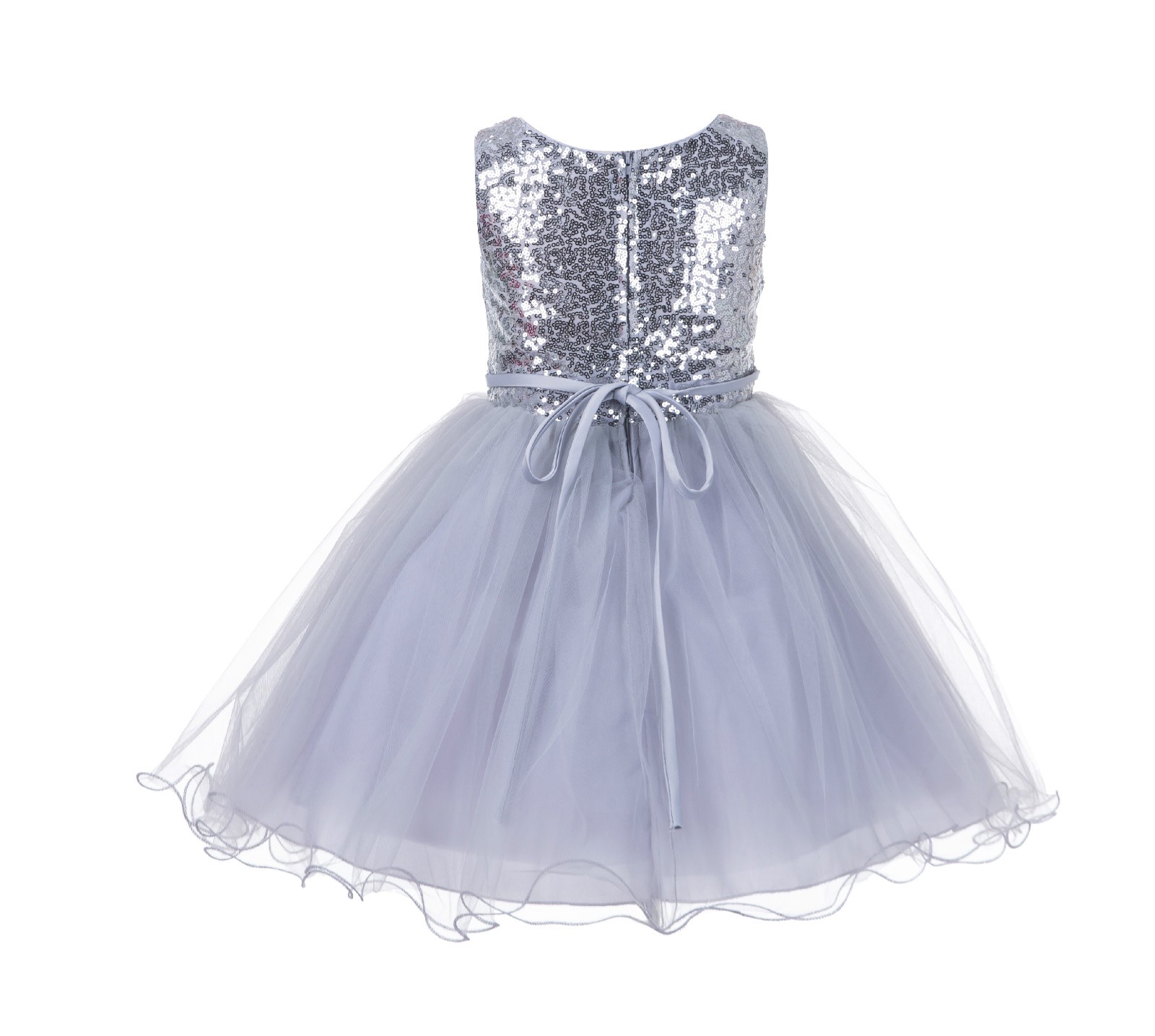 Silver Glitter Sequin Tulle Flower Girl Dress Birthday Party 011