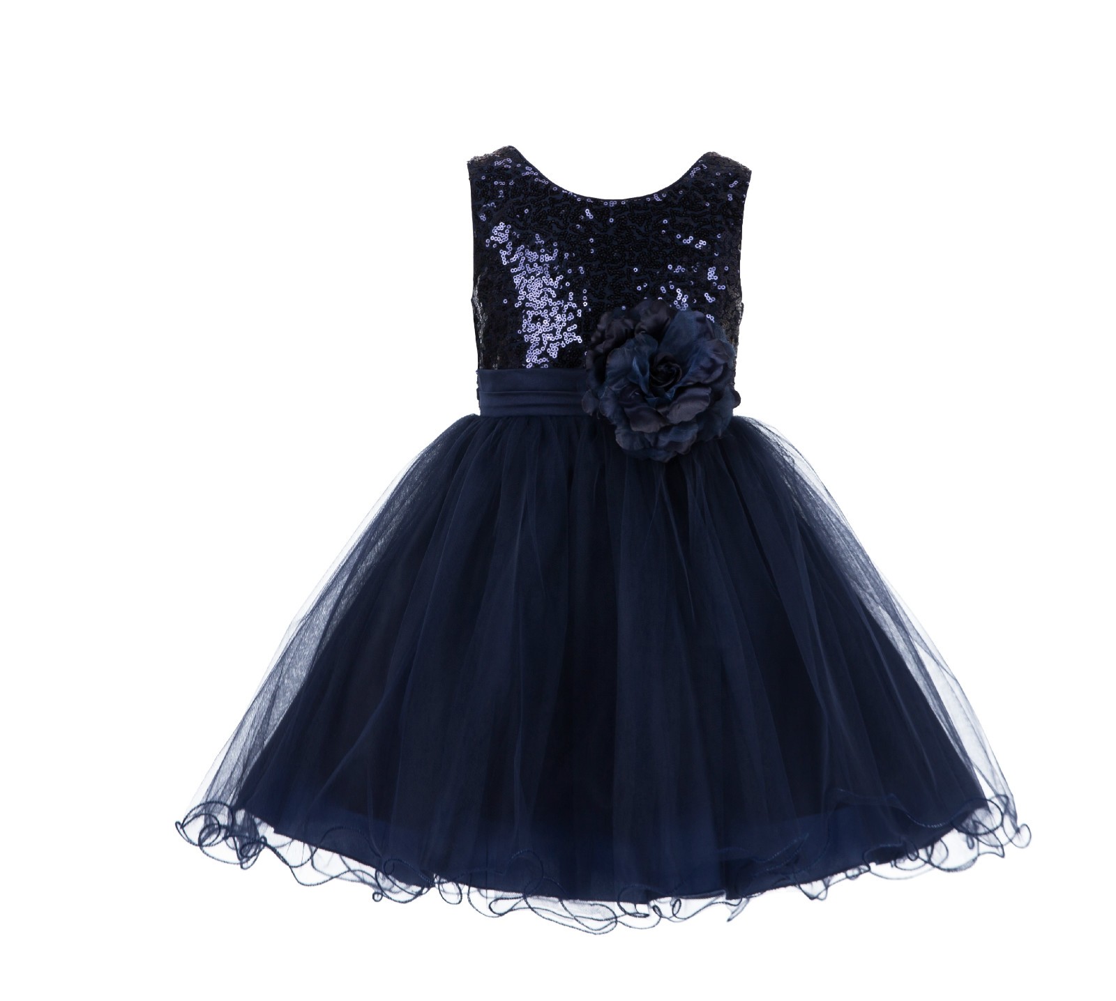 Marine Glitter Sequin Tulle Flower Girl Dress Birthday Party 011