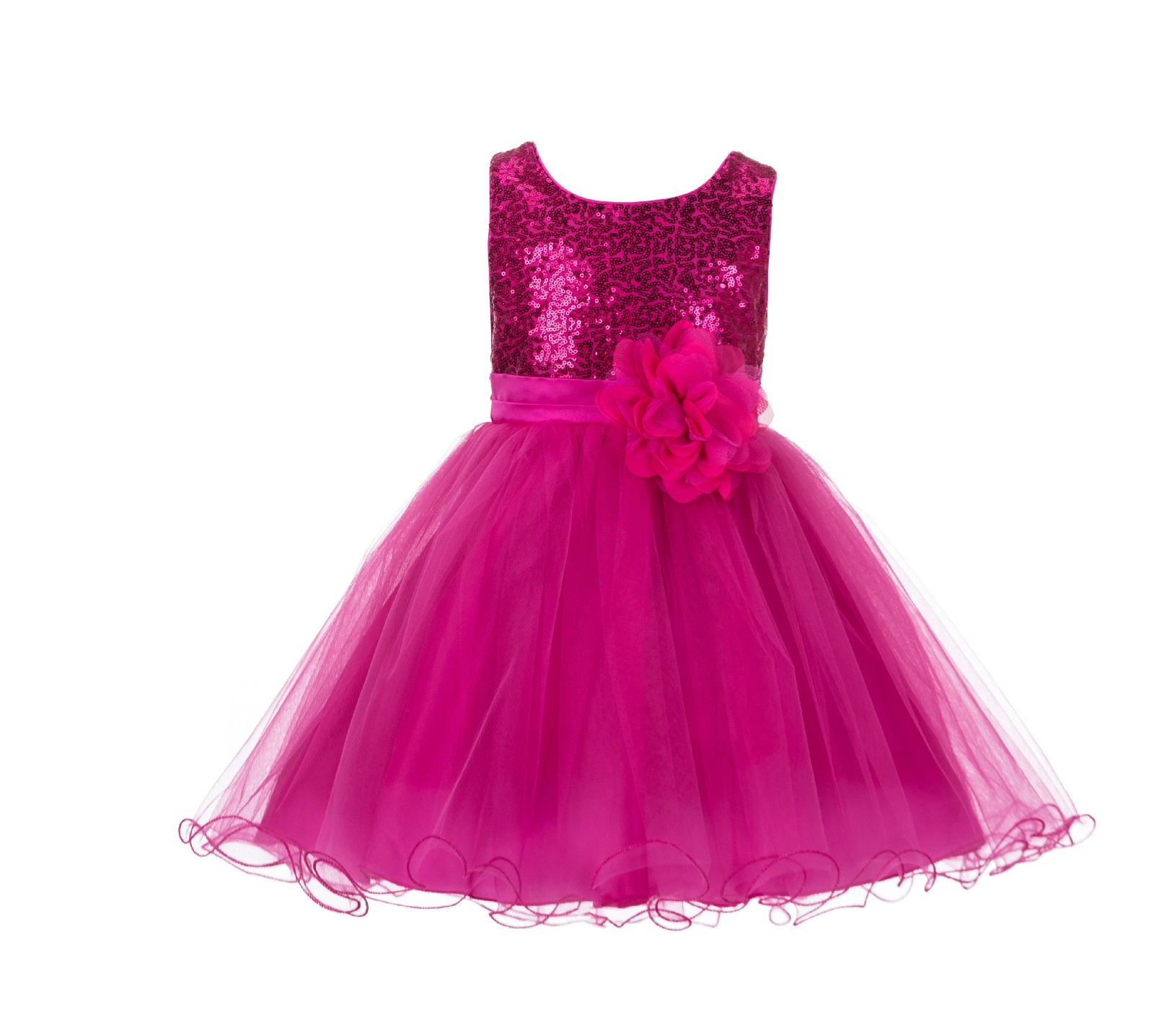 Fuchsia Glitter Sequin Tulle Flower Girl Dress Birthday Party 011