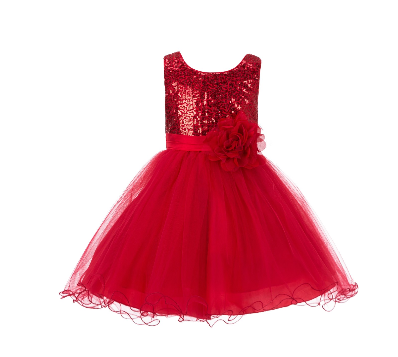 Red Glitter Sequin Tulle Flower Girl Dress Birthday Party 011