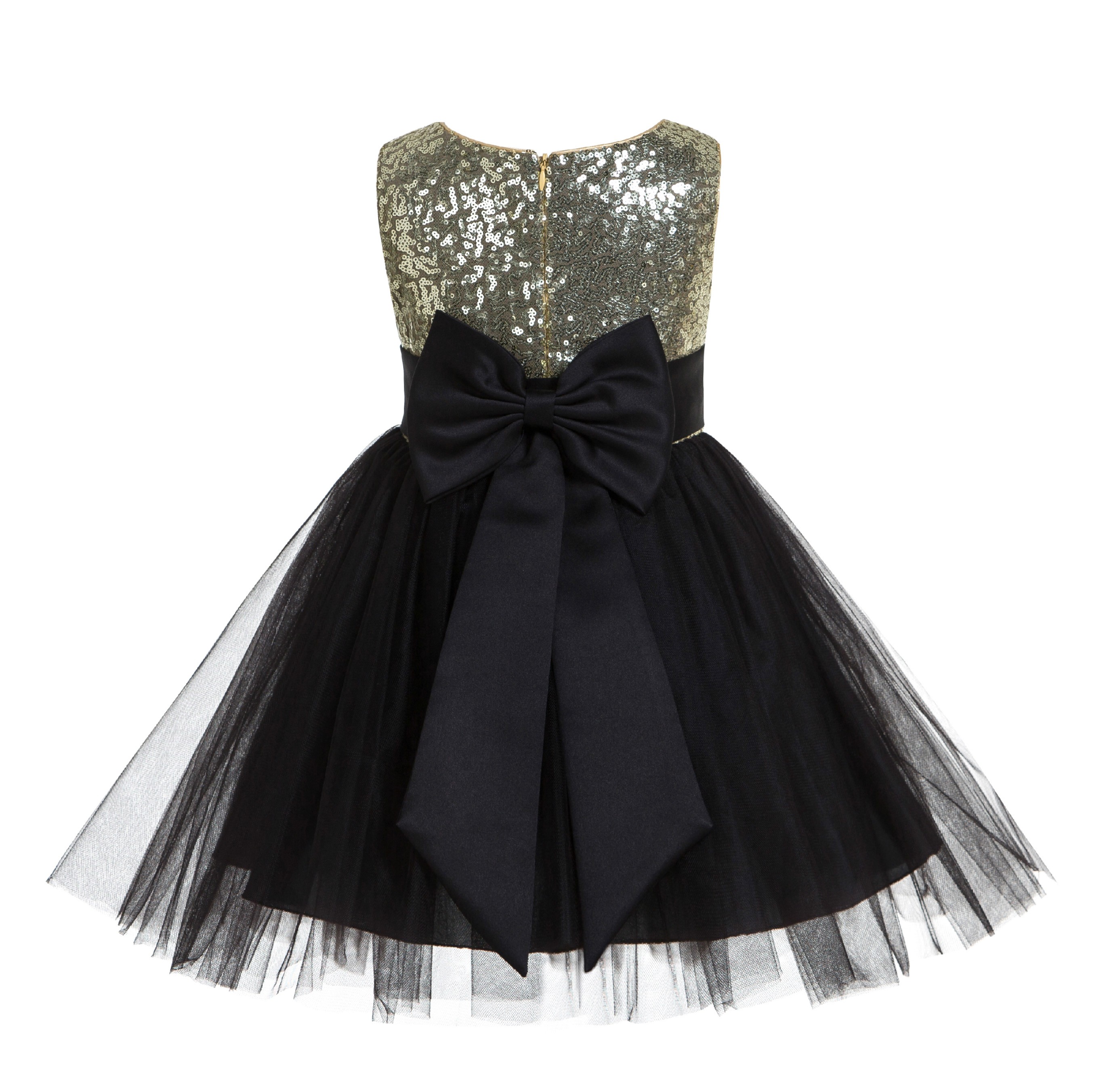 Gold/Black/Black Glitter Sequin Tulle Flower Girl Dress Toddler Dresses 123T