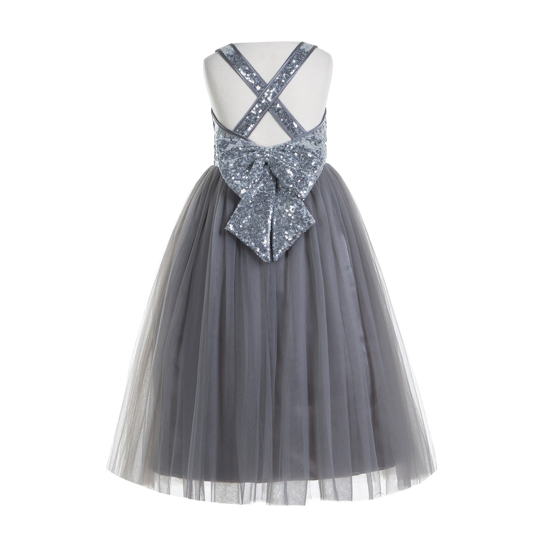 Silver / Merc Crossed Straps A-Line Flower Girl Dress 177