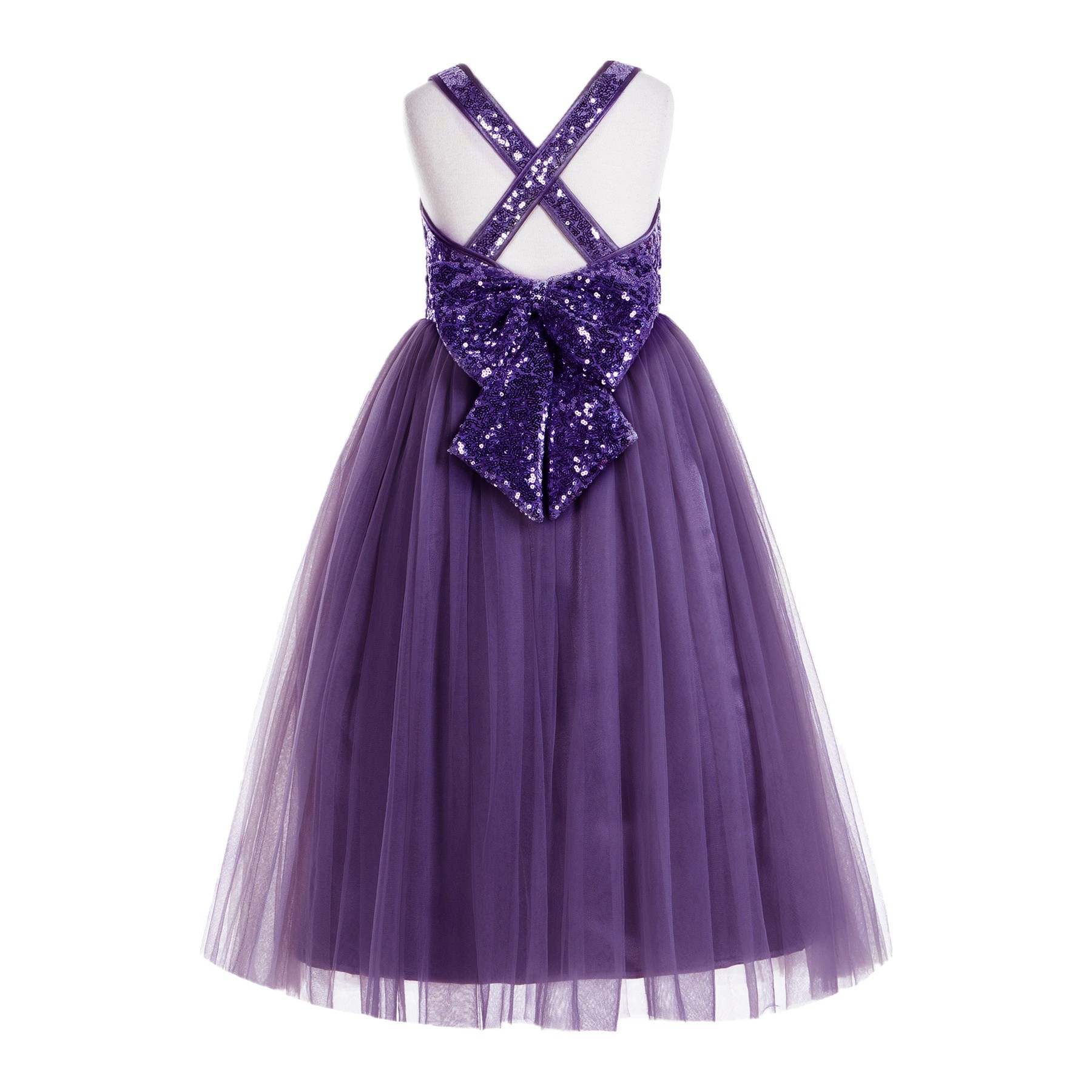 Purple Crossed Straps A-Line Flower Girl Dress 177