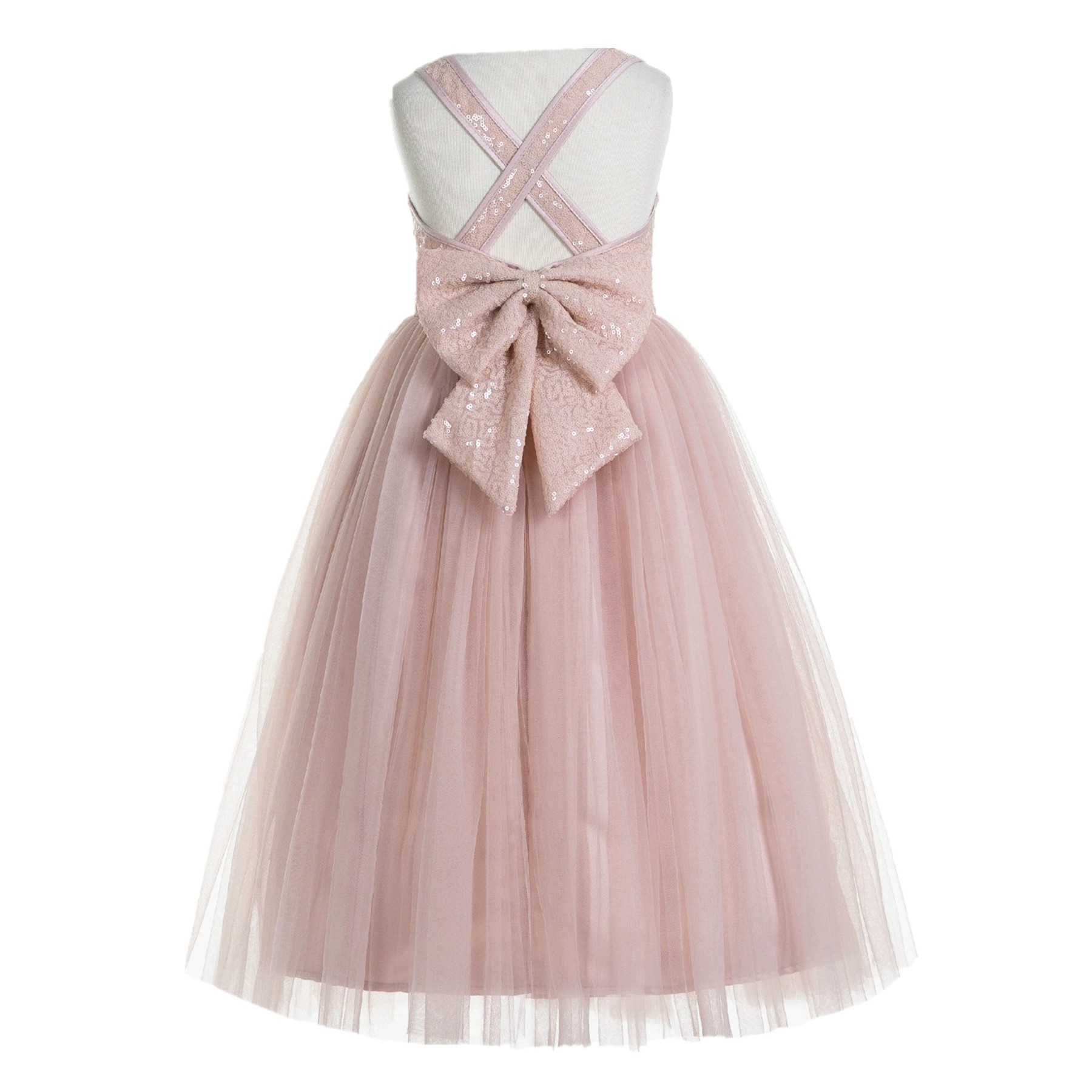 Blush Pink Crossed Straps A-Line Flower Girl Dress 177 - Sequin Bow ...