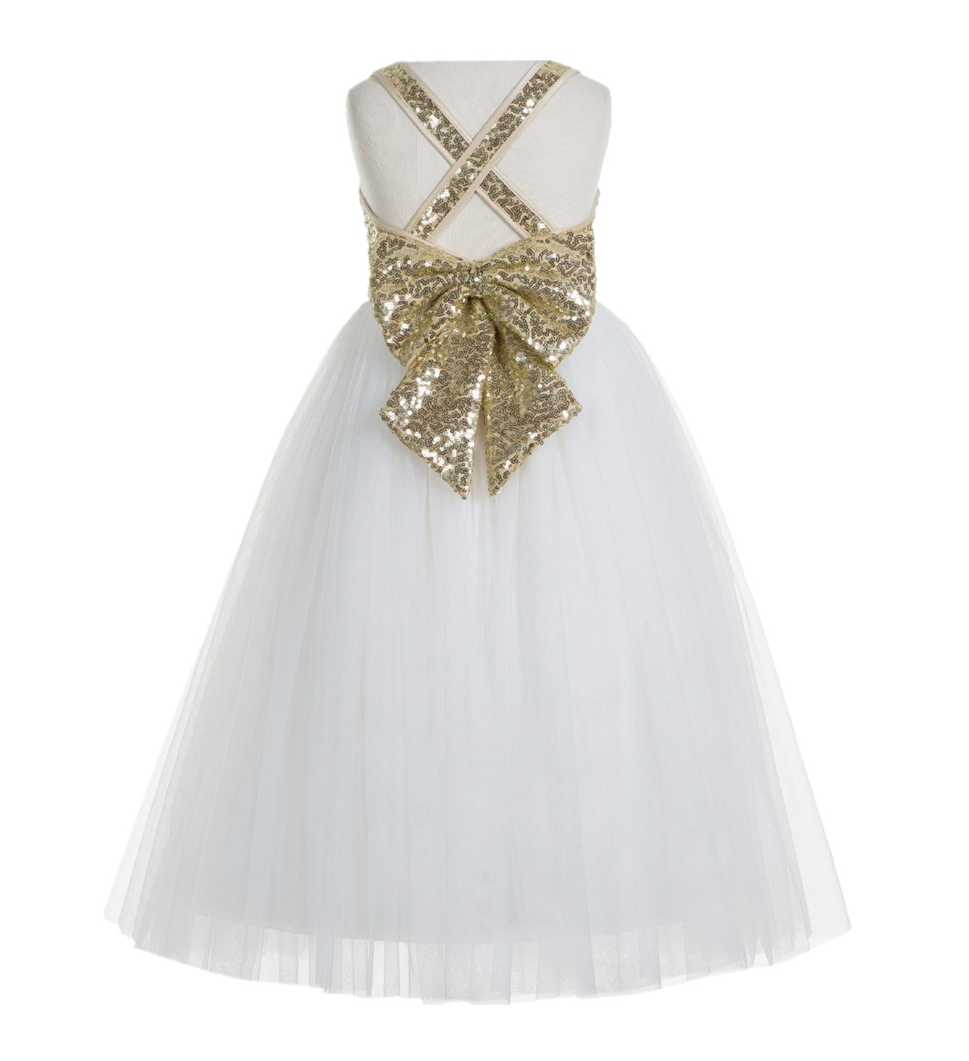 Gold / Ivory Crossed Straps A-Line Flower Girl Dress 177