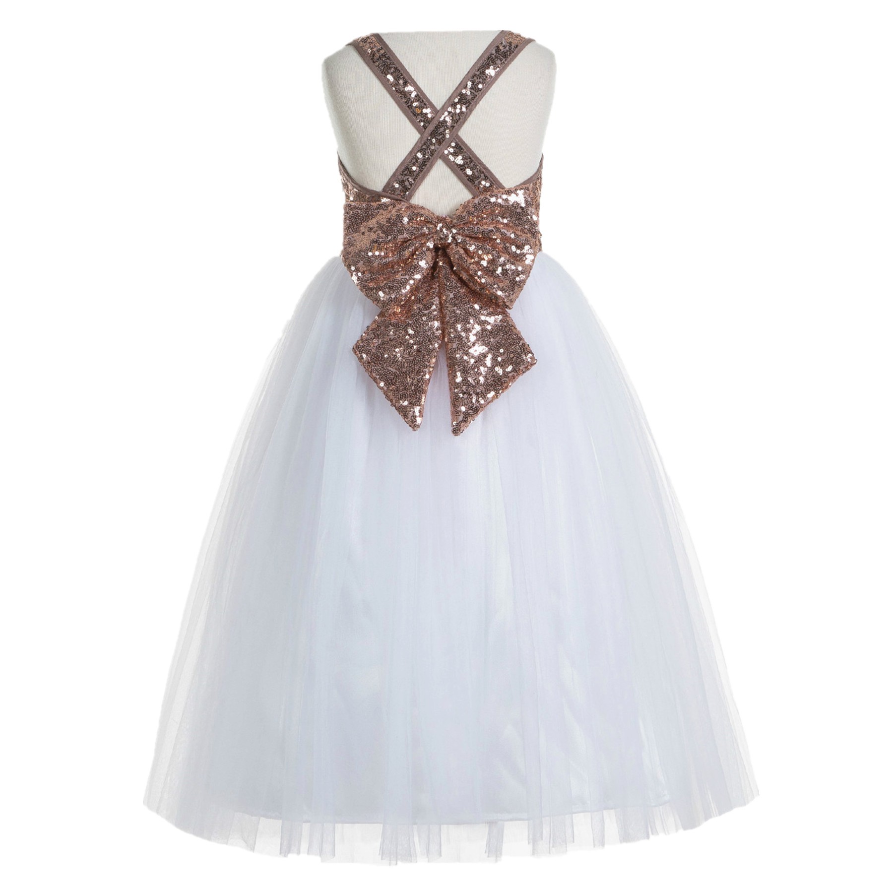 Rose Gold / White Crossed Straps A-Line Flower Girl Dress 177