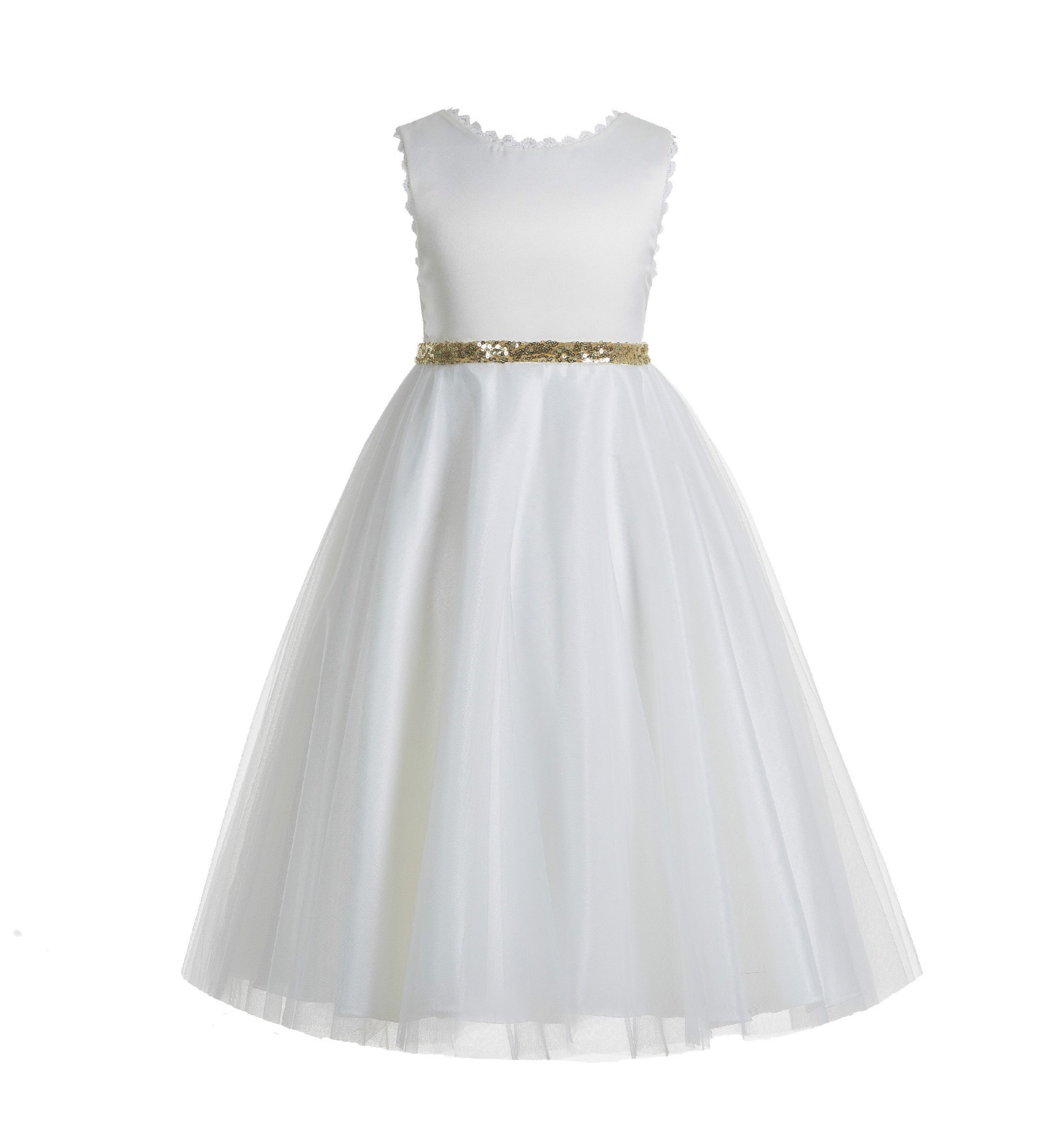 Ivory / Gold V-Back Lace Edge Flower Girl Dress 183