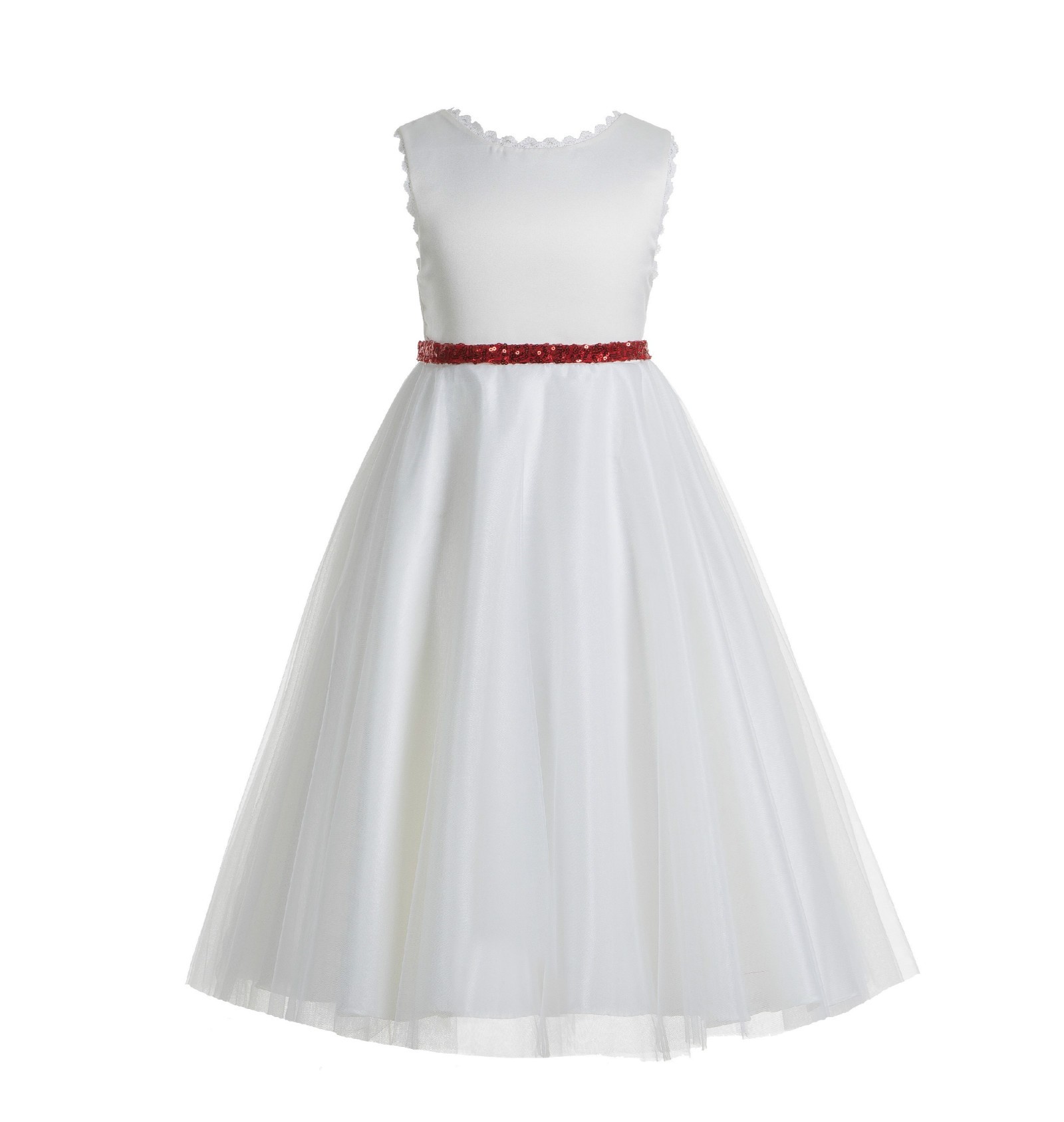 Ivory / Red V-Back Lace Edge Flower Girl Dress 183