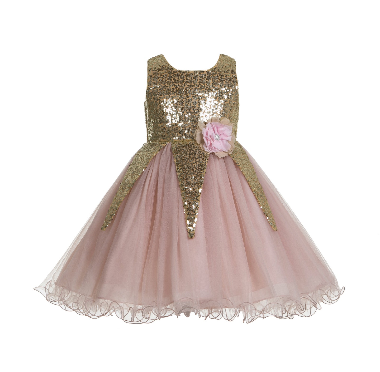 Gold / Blush Pink Sequin Flower Girl Dress Pageant 176