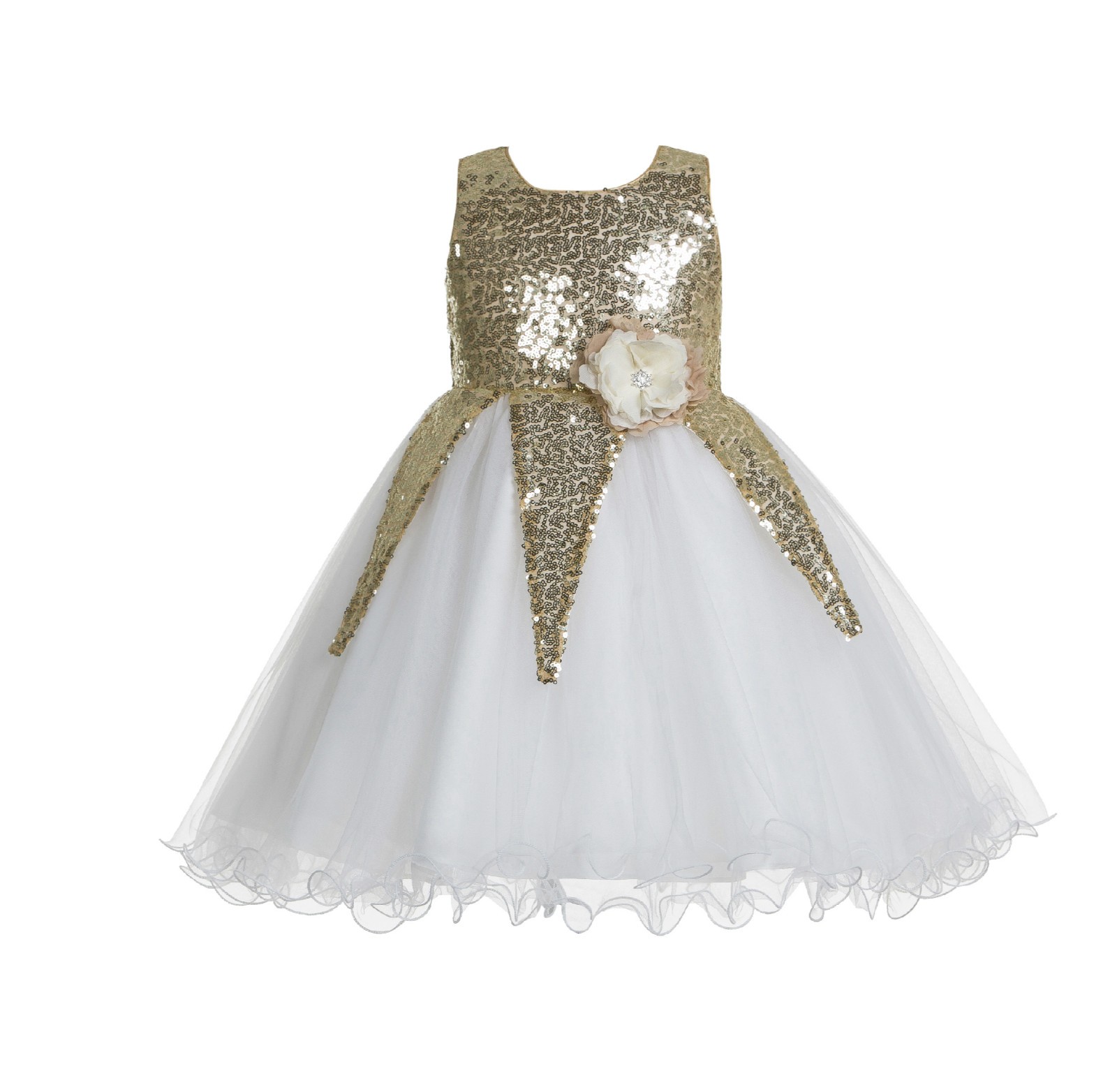 Gold / Ivory Sequin Flower Girl Dress Pageant 176