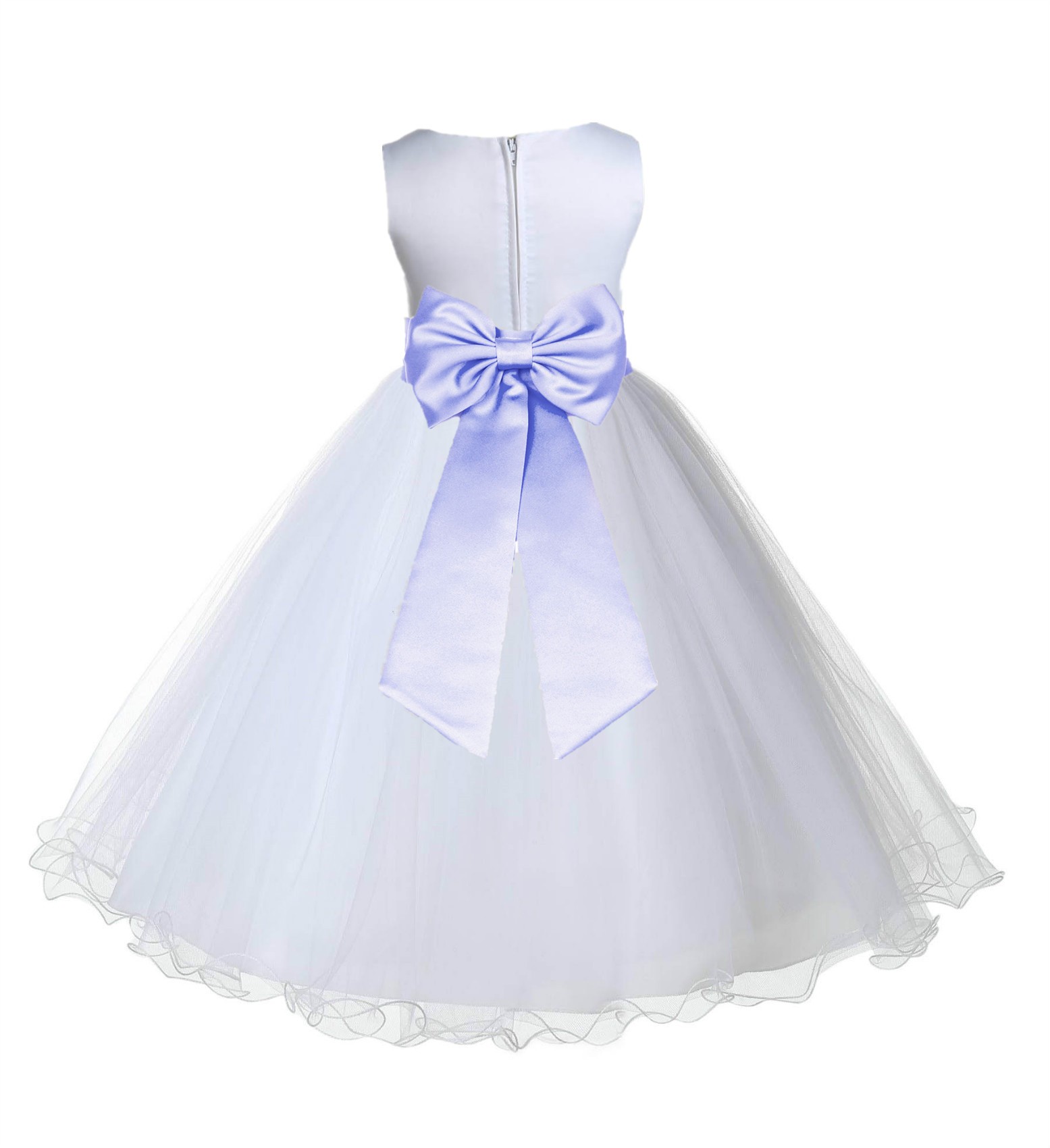 White / Lavender Tulle Rattail Edge Flower Girl Dress Wedding Bridesmaid 829T