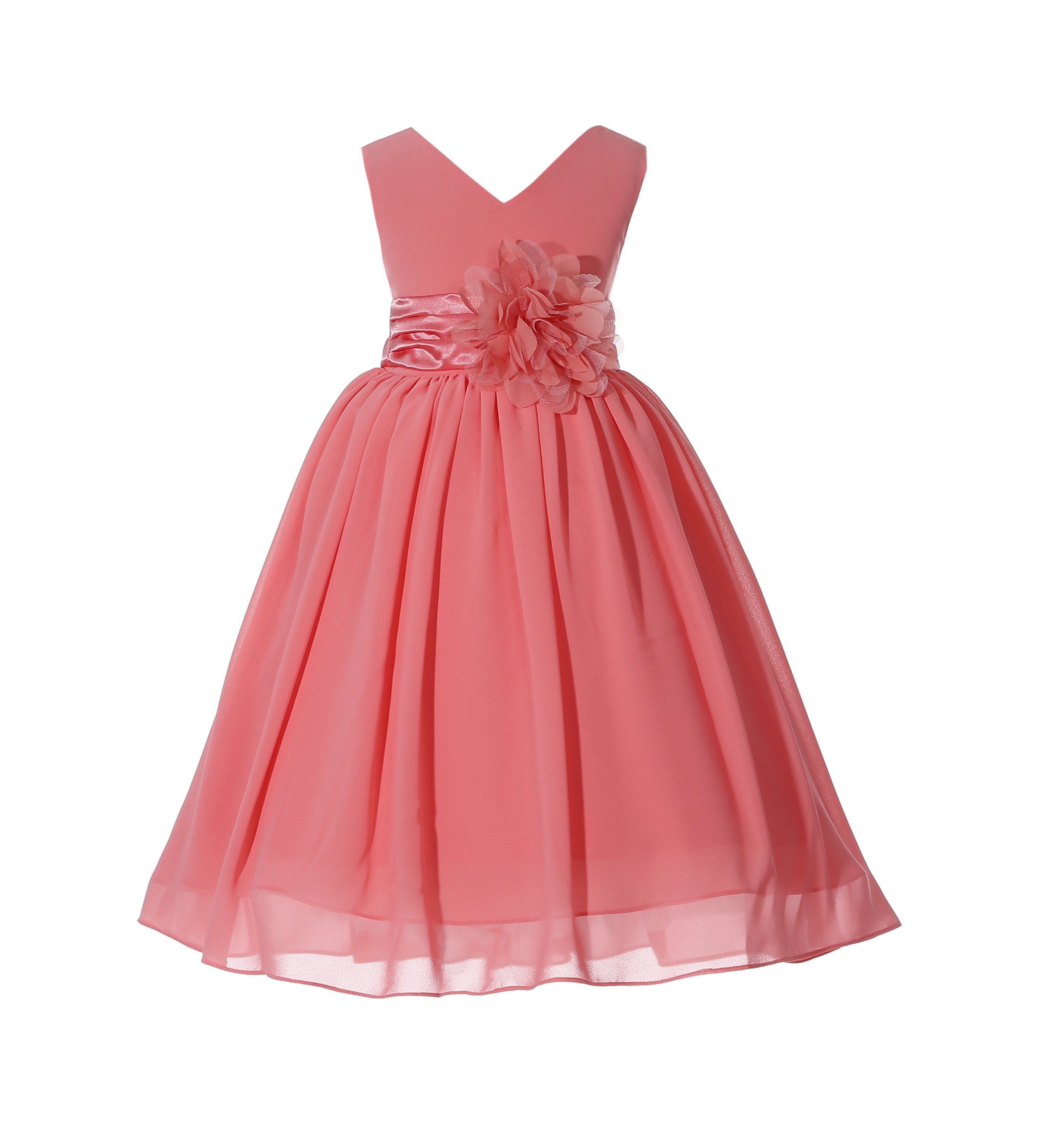 Coral V-Neck Yoryu Chiffon Flower Girl Dress Event Occasions 503NF