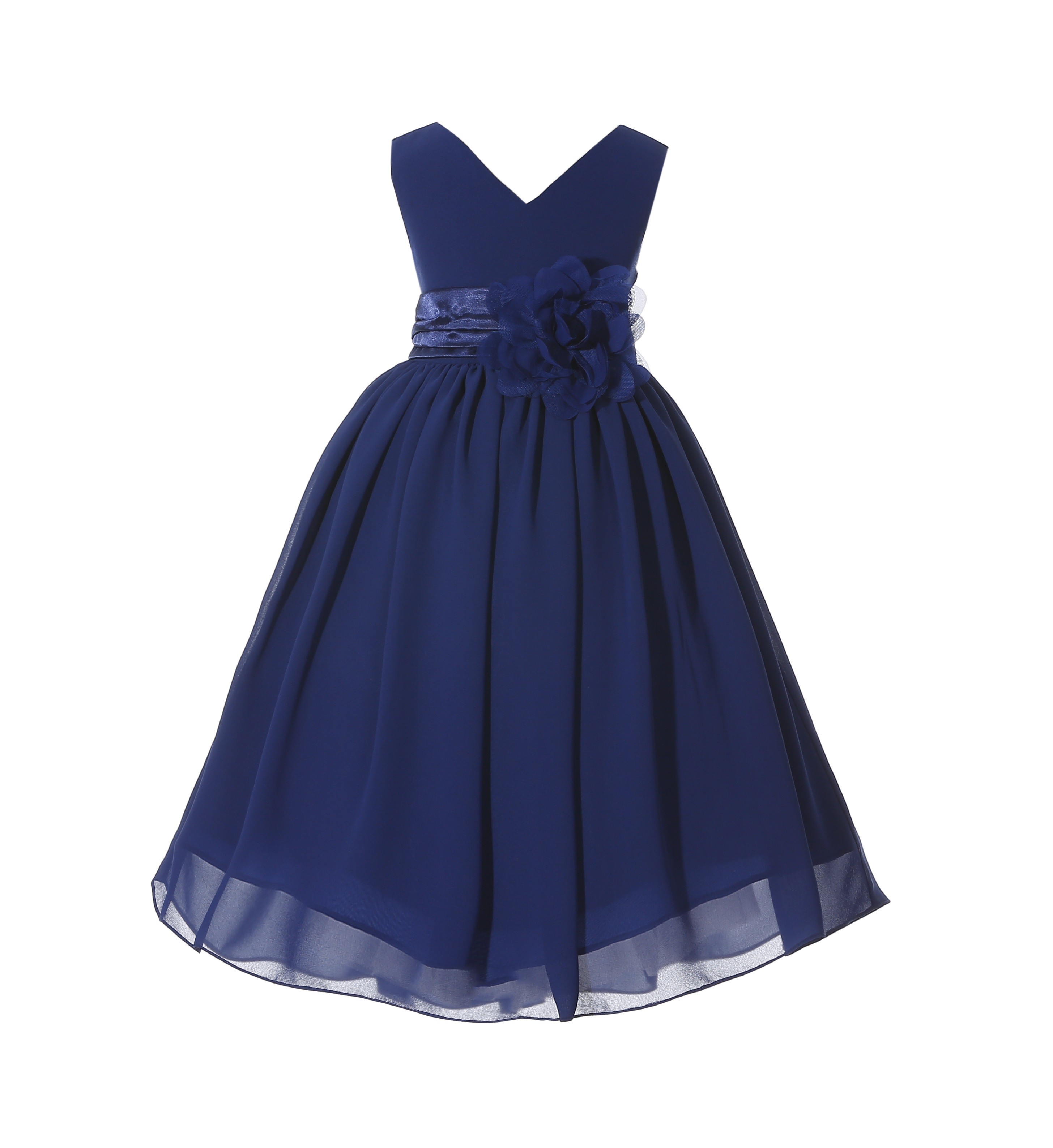 Navy Blue V-Neck Yoryu Chiffon Flower Girl Dress Event Occasions 503NF