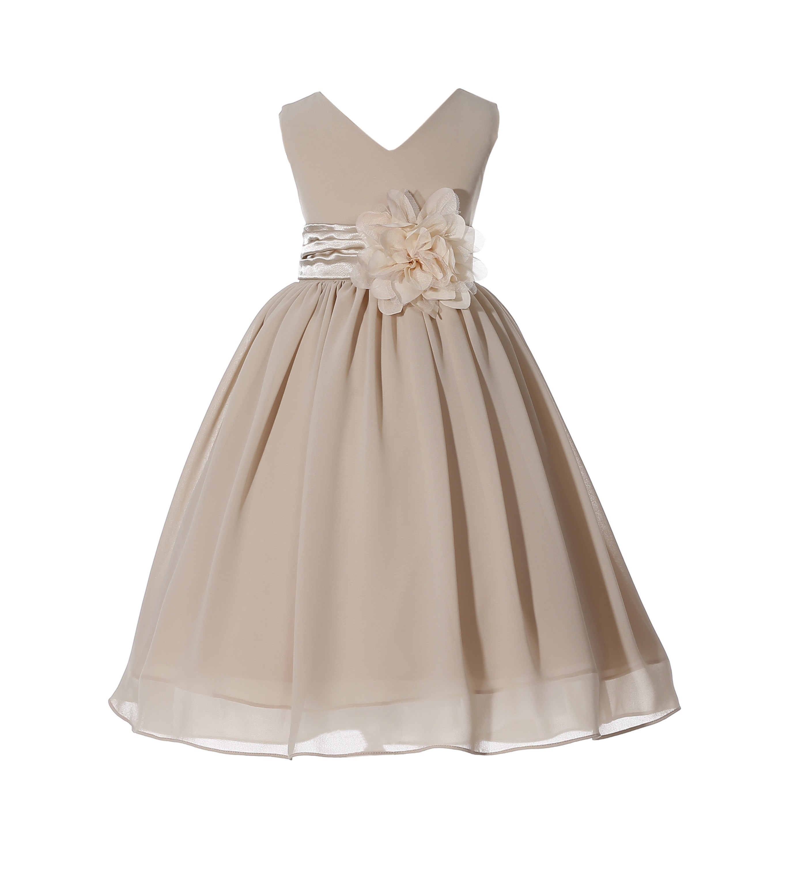 Champagne V-Neck Yoryu Chiffon Flower Girl Dress Event Occasions 503NF