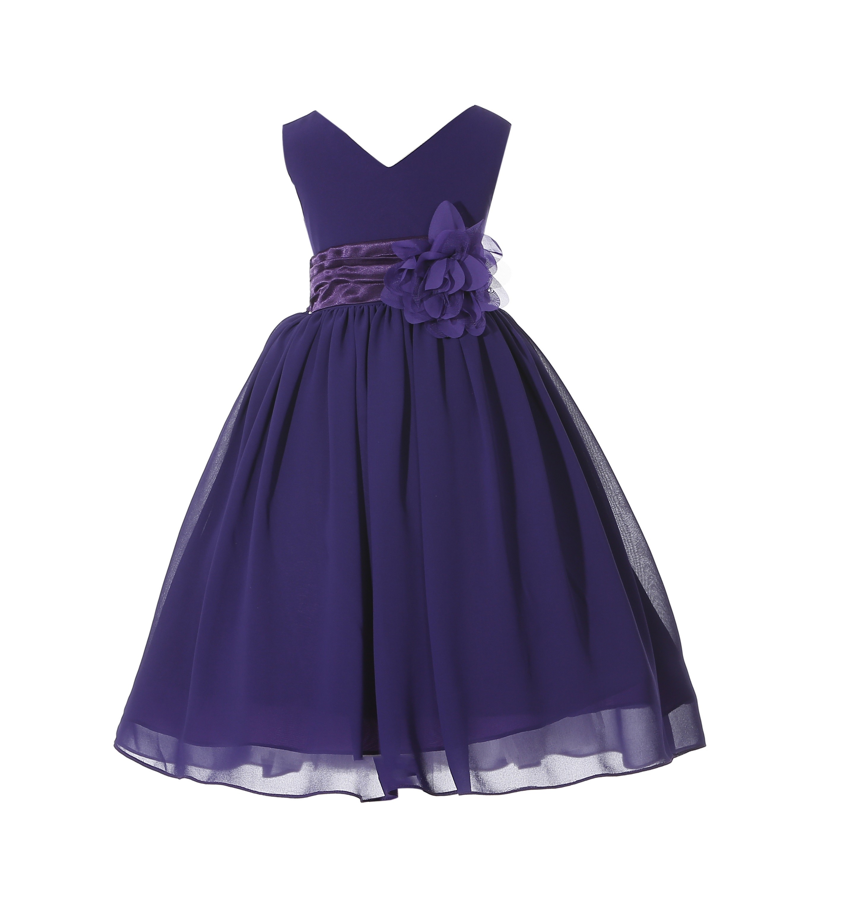 Purple V-Neck Yoryu Chiffon Flower Girl Dress Event Occasions 503NF