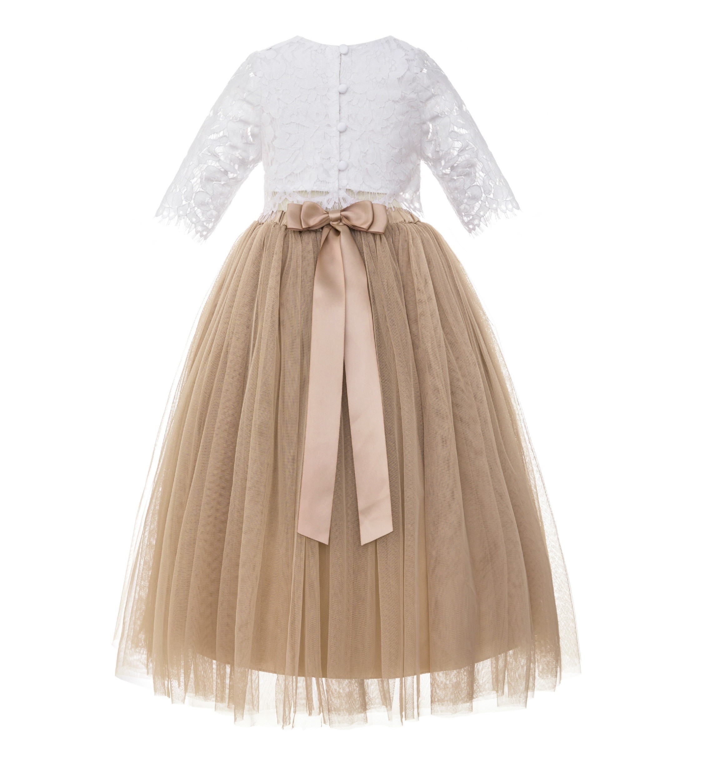 Rose Gold Eyelash Lace Flower Girl Dress A-Line Tulle Dress LG5