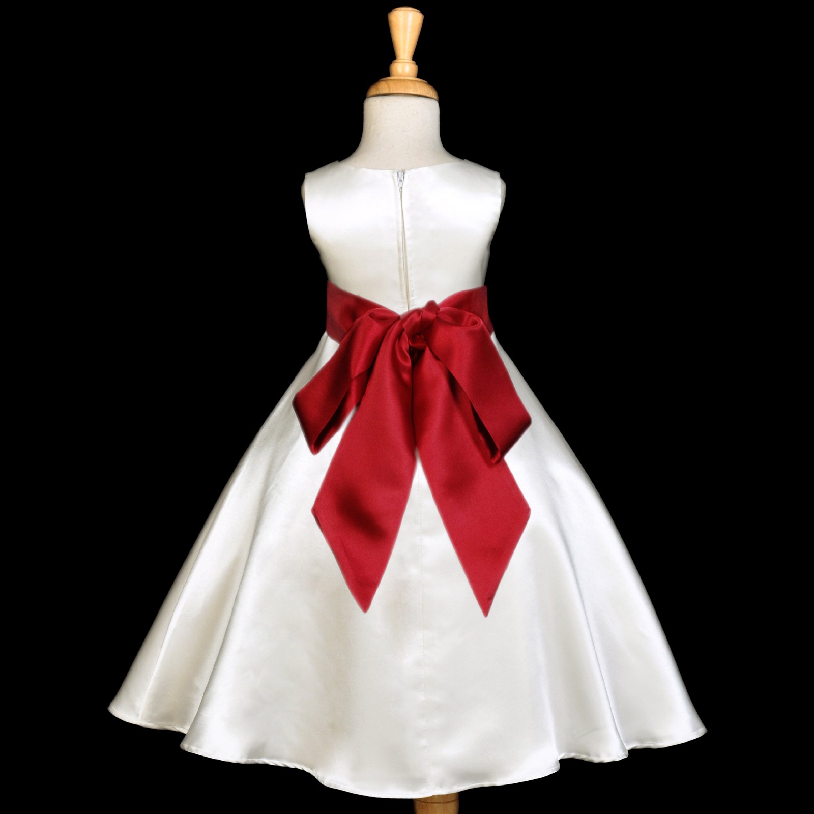 Ivory/Apple Red A-Line Satin Flower Girl Dress Pageant Reception 821S