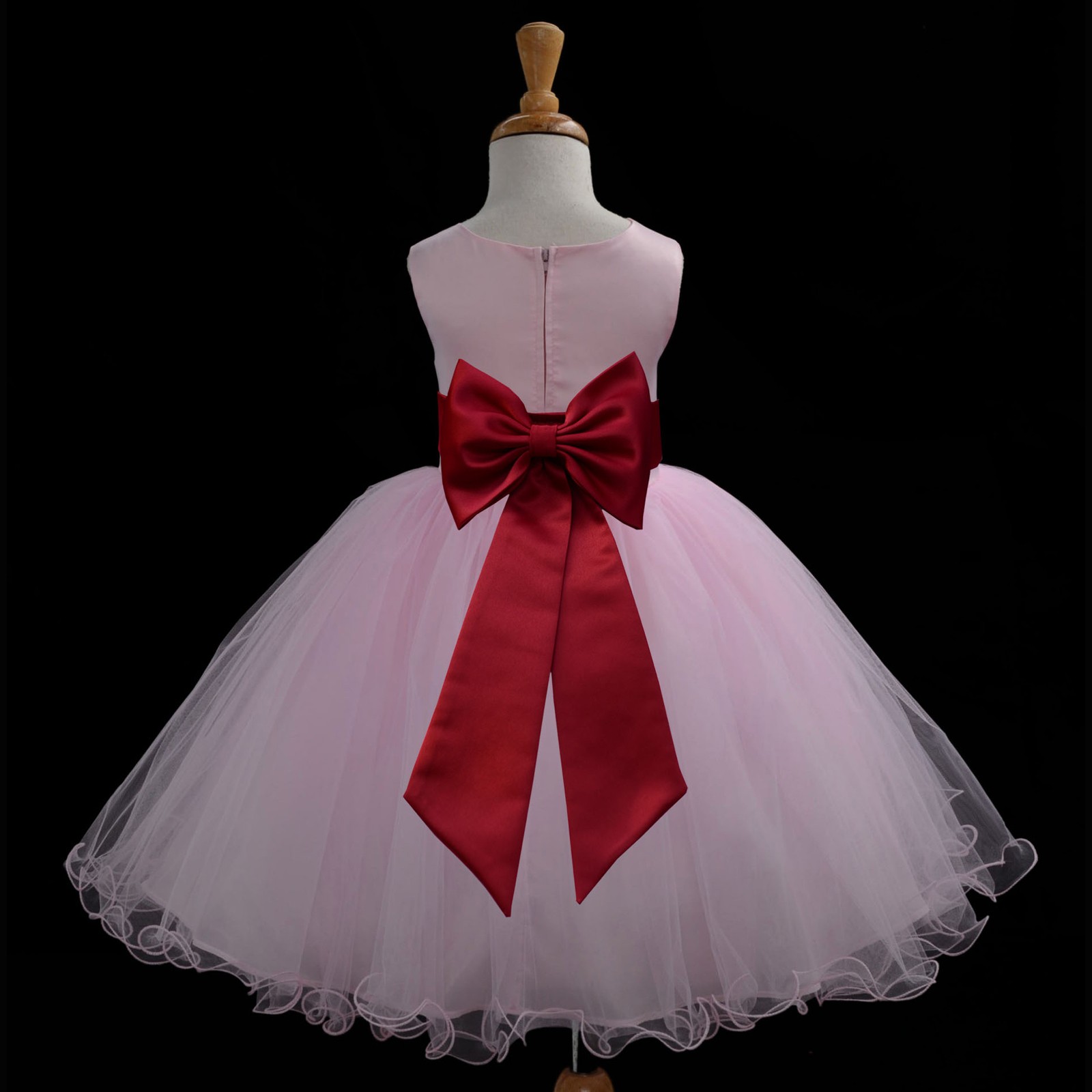 Pink/Apple Red Tulle Rattail Edge Flower Girl Dress Fairy Princess 829T