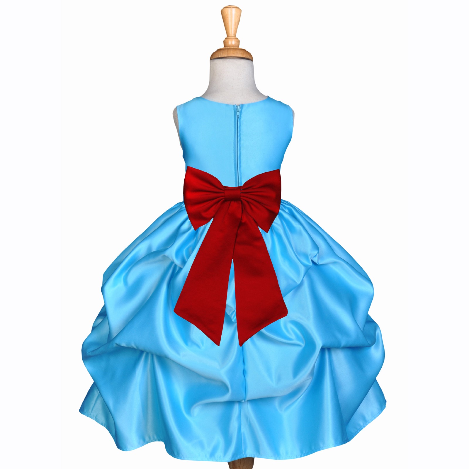 Turquoise/Apple Red Satin Pick-Up Flower Girl Dress Receptions 208T