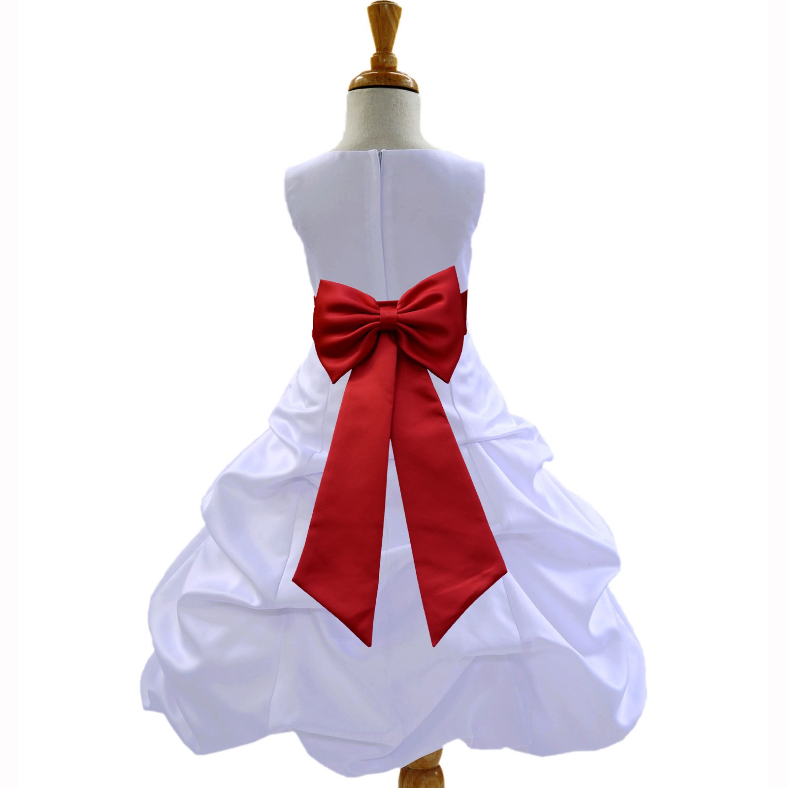 White/Apple Red Satin Pick-Up Bubble Flower Girl Dress Wedding 808T
