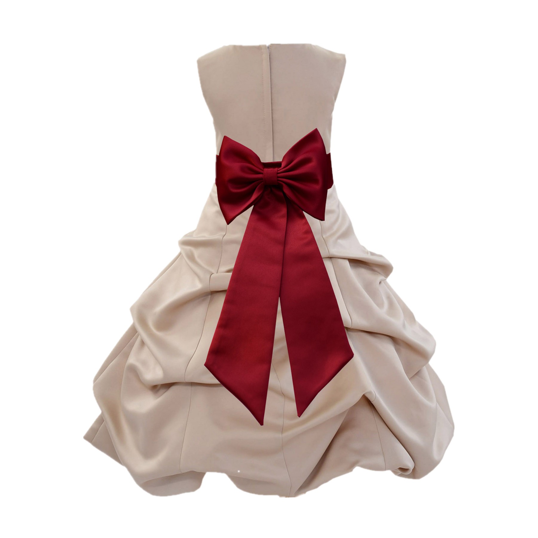 Champagne/Apple Red Satin Pick-Up Bubble Flower Girl Dress Special Occasion 808T