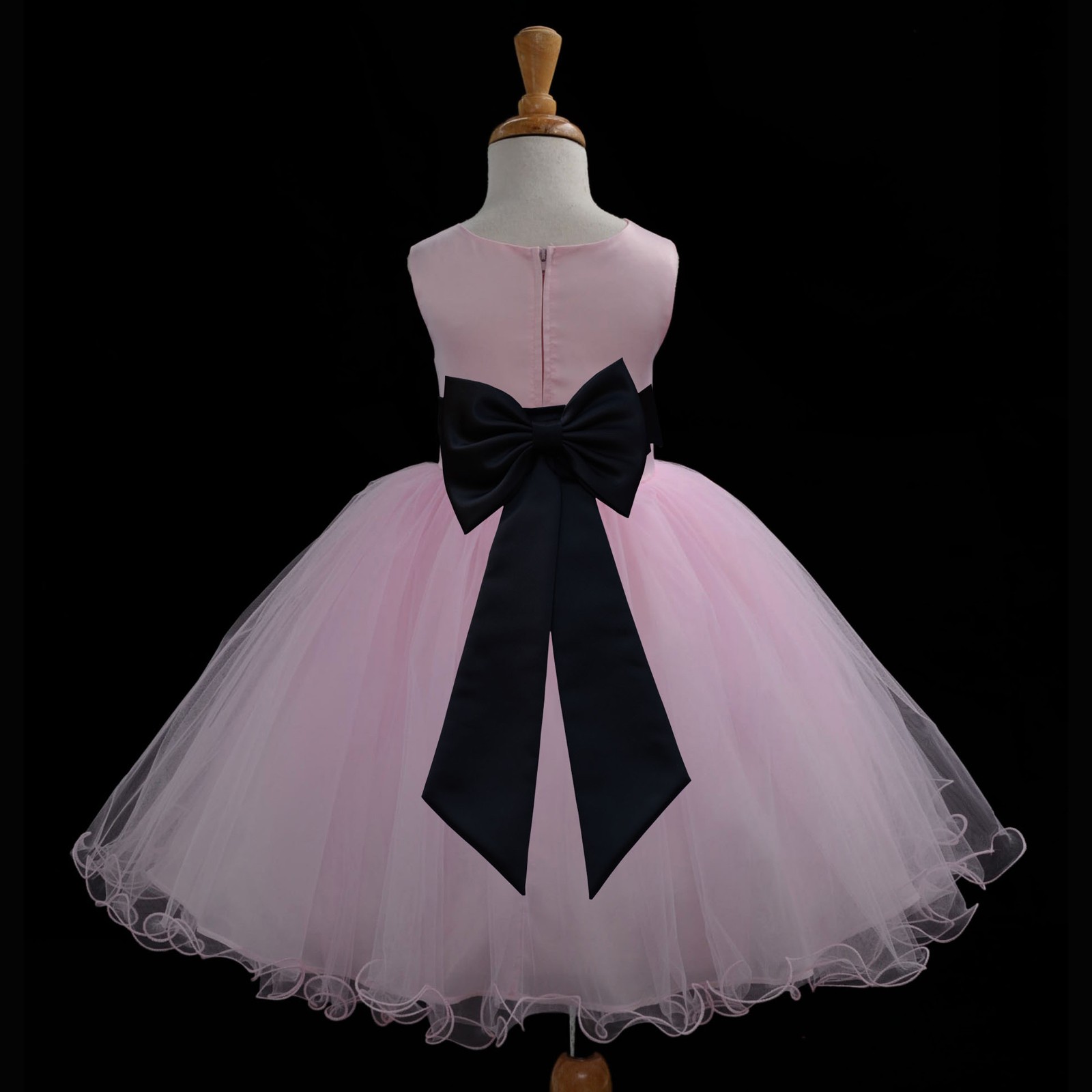 Pink/Black Tulle Rattail Edge Flower Girl Dress Fairy Princess 829T