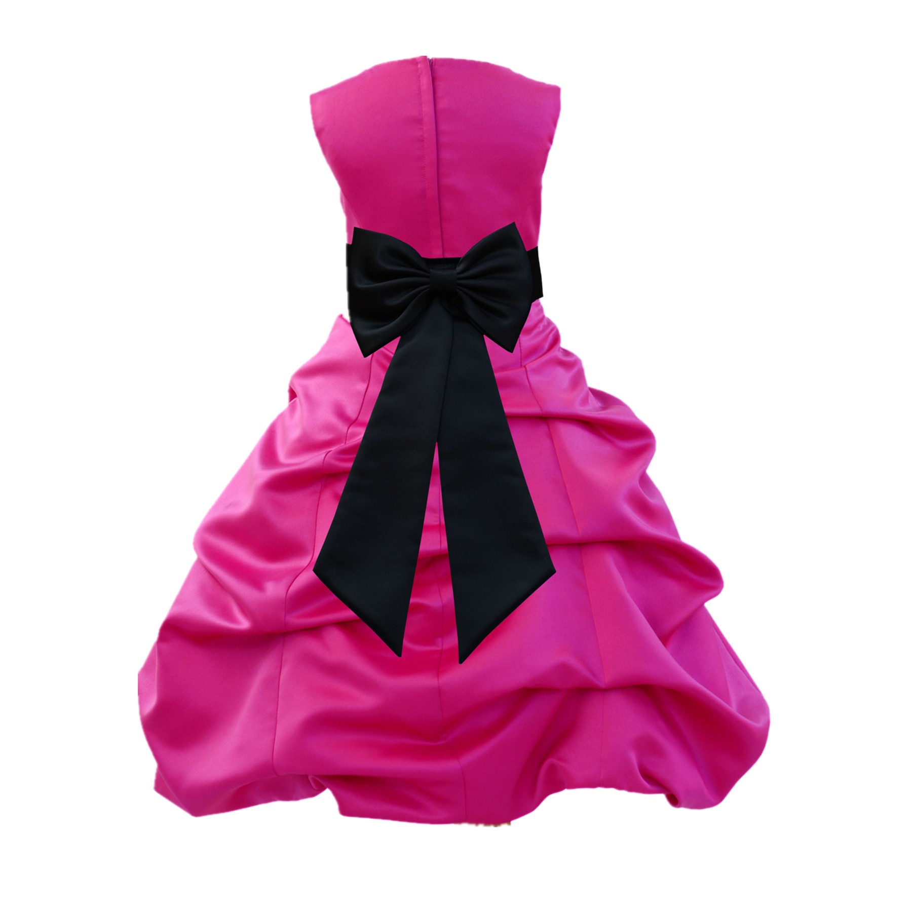 Fuchsia/black Satin Pick-Up Bubble Flower Girl Dress Christmas Easter 808T